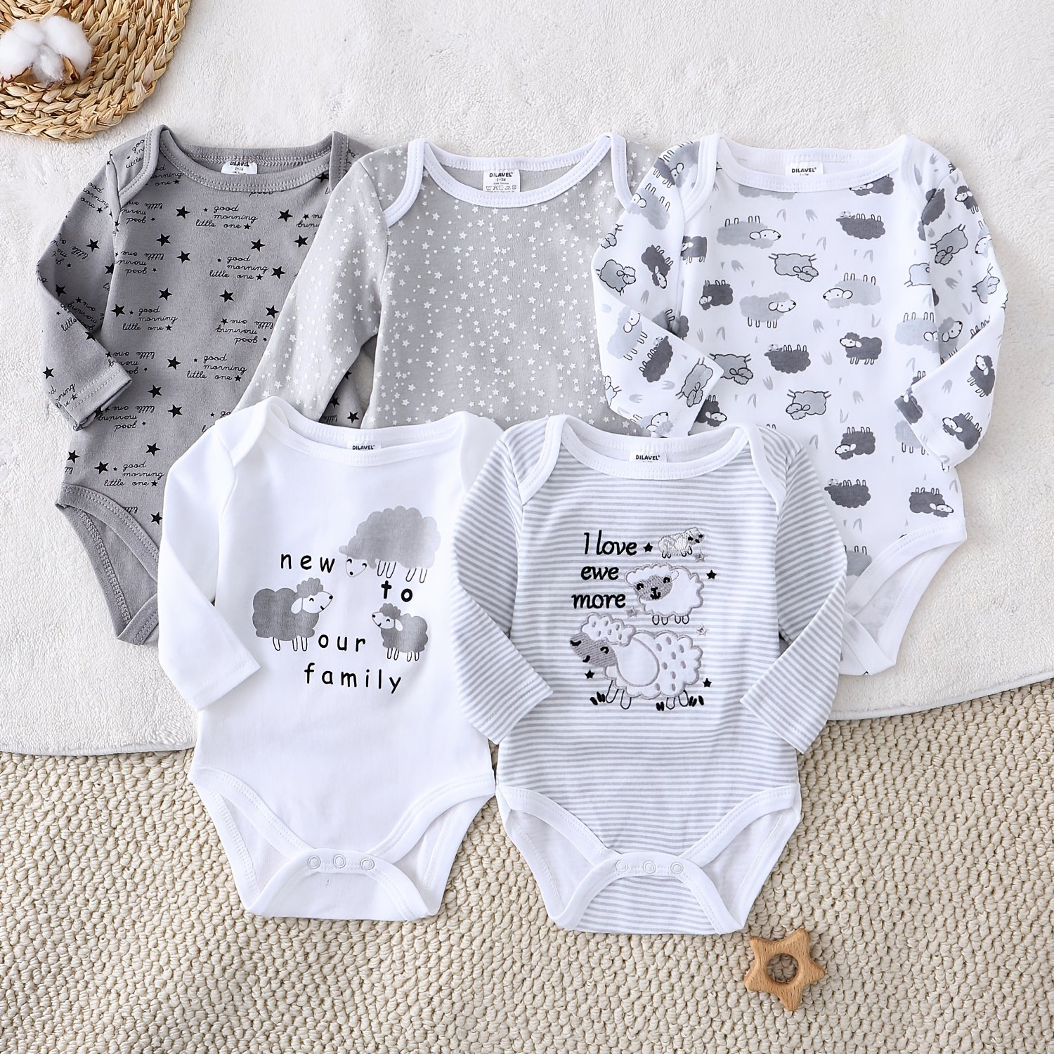 Image of 5pcs Autumn And Winter New Long-sleeved Climbing Clothes Baby Jumpsuit Boys And Girls Baby Cute Soft Clothing Fitted Skin-friendly Lamb With Outdoor Wear, For Outdoor