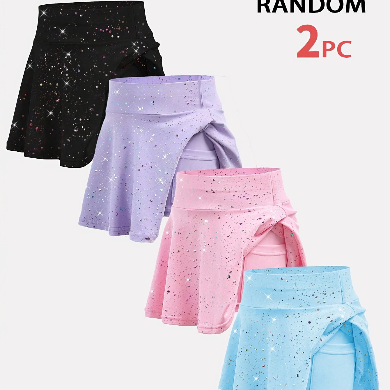 [random 2pcs ] Young Print Elastic Waist Comfortable Breathable Mini Skirt Pants With Pockets, Suitable For Yoga, Indoor Dance