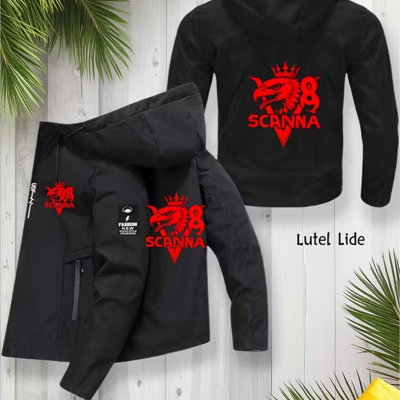 TEMU Men' Eagle Hooded Windproof High Quality Jacket With Hood & Zipper Closure, Softshell Suitable For, Windproof Outerwear, Machine Washable Zipper