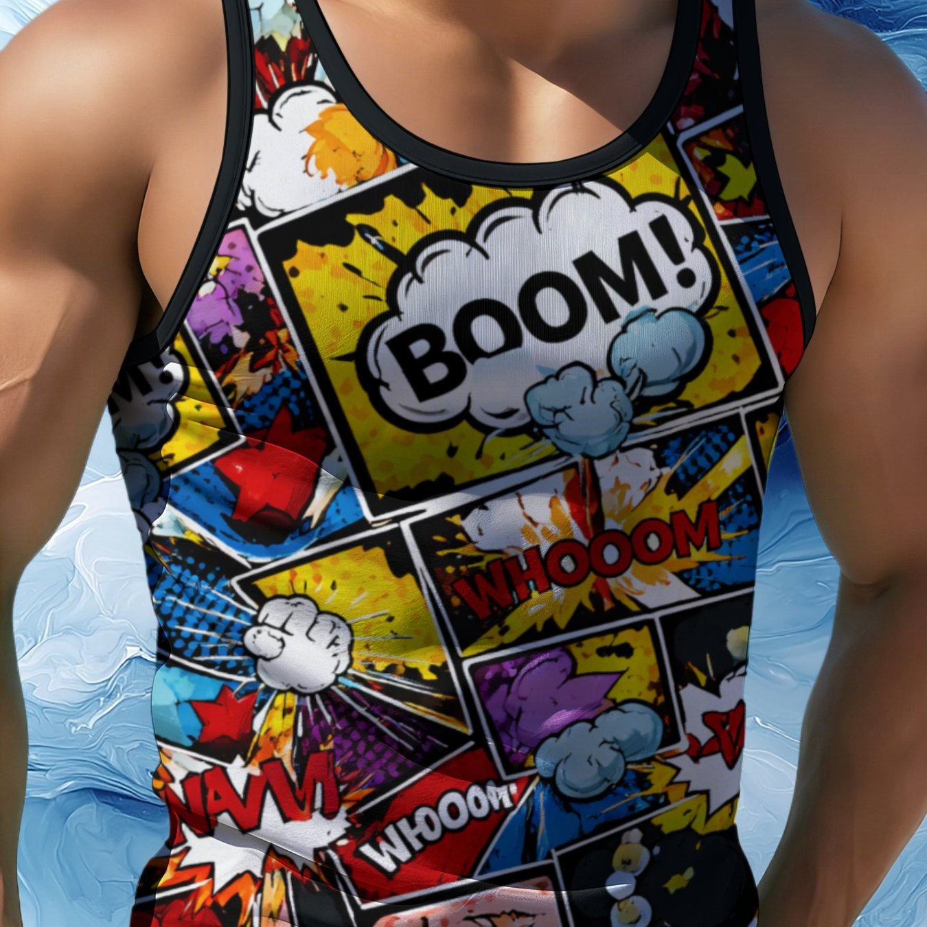 TEMU [printed Design - Not Textured] Men's Lightweight Summer Vest, Round Neck Sleeveless Casual Top, Geometric Pattern Sport Style