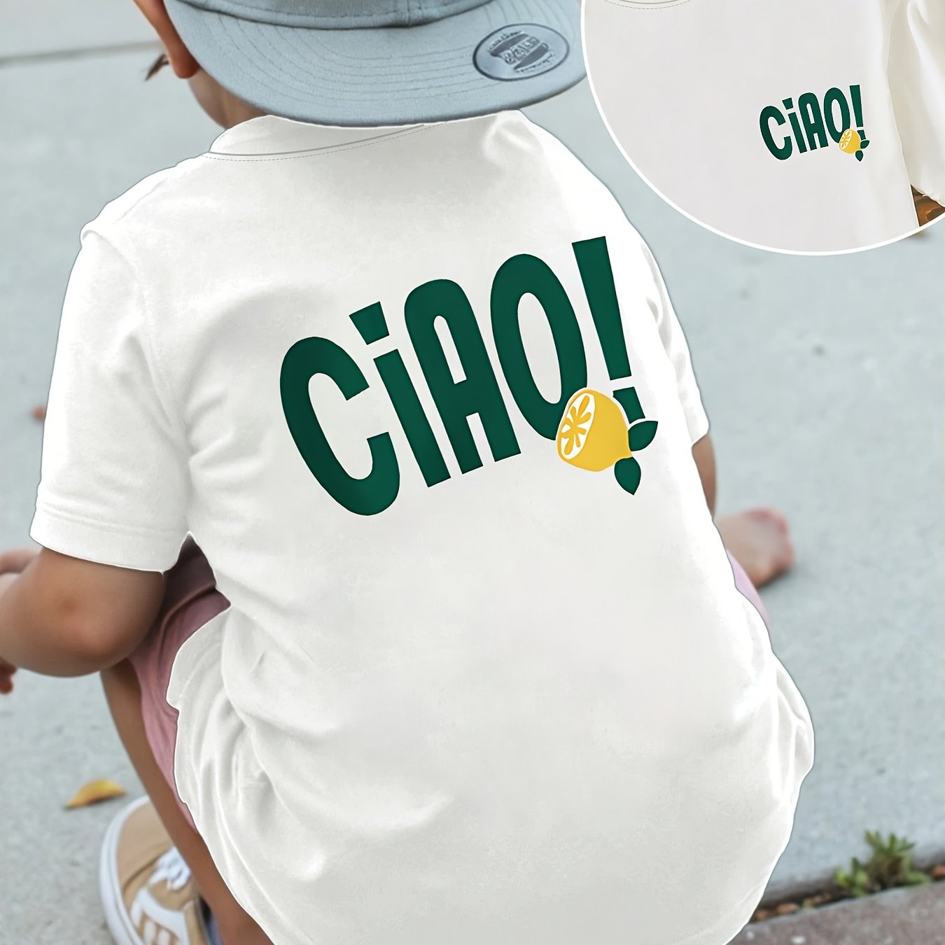 Summer Casual Boys' Short-sleeve T-shirt With ! Lemon Print Trendy Round Neck Top