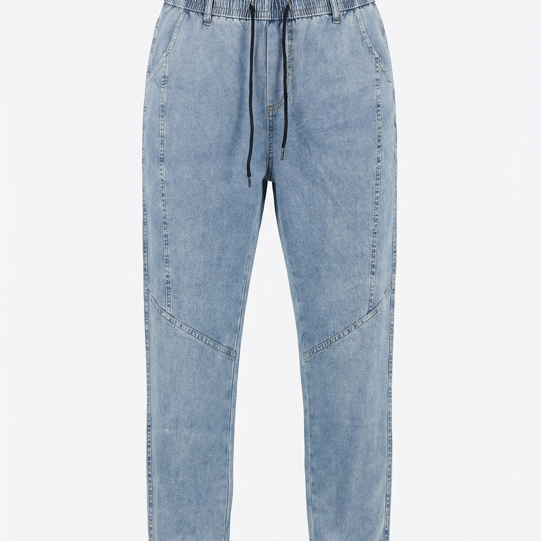 Image of Plus Size + Extended Large Size Men's Stretch Elastic Waist Drawstring Denim Pants 2xl-6xl, Four-season Design, Loose Fit Casual Comfortable, Suitable For Over 200 Jin, Plus Size