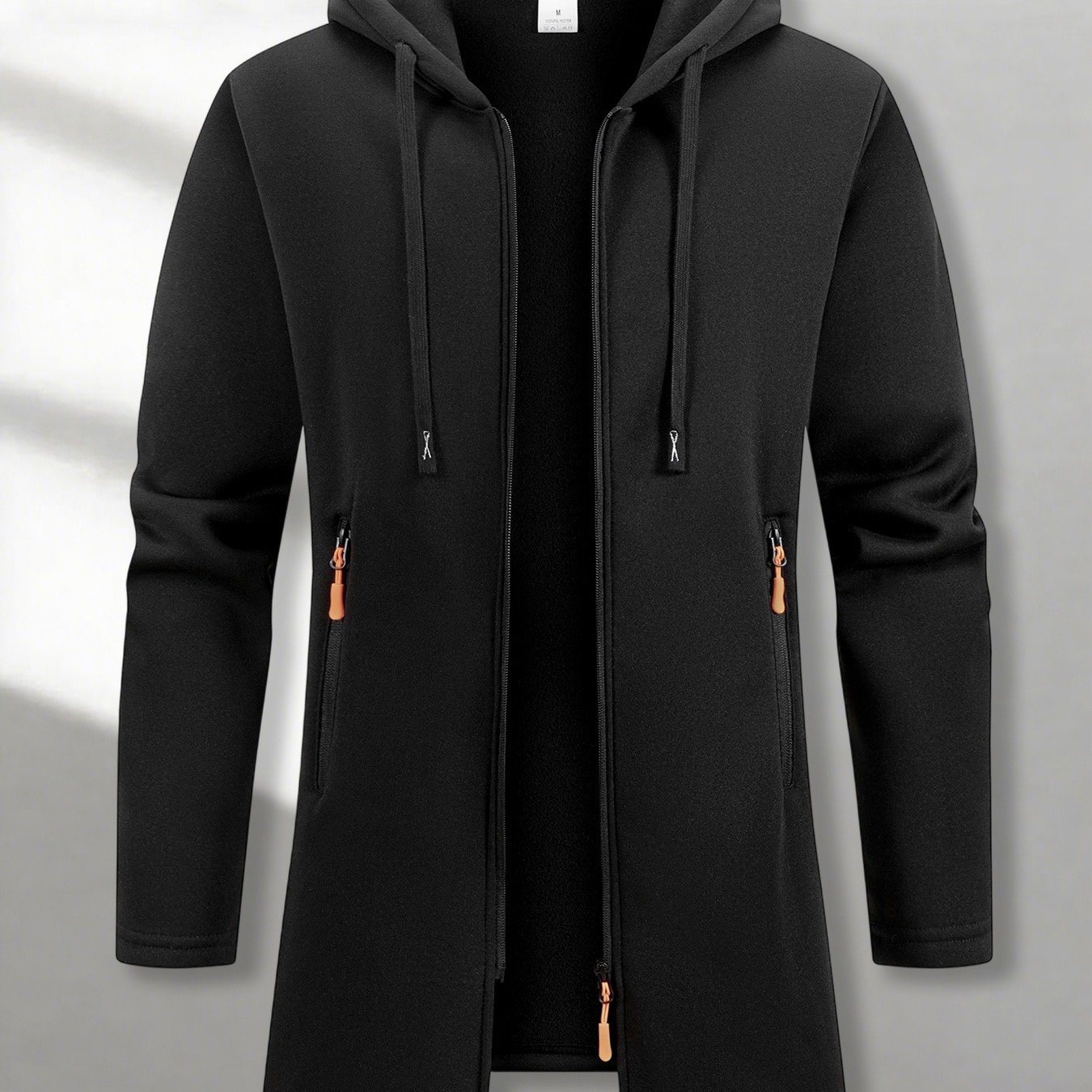 TEMU Men's Casual Mid-length Hooded Jacket, Vintage Street Style Sweatshirt, Solid Color Warm Cardigan With Contrast Zipper Pockets, Suitable For