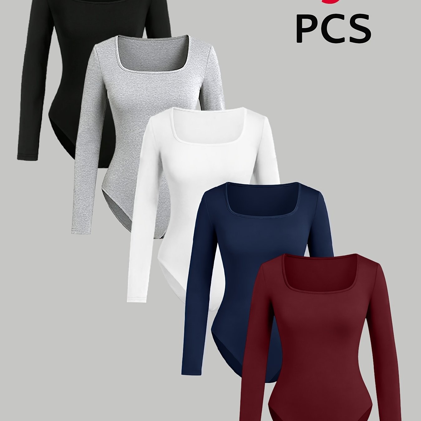 TEMU Ensemble de 5 pièces pour fille : body et barboteuse à manches longues, , coupe ajustée, uni, et polyvalent, parfait pour l'extérieur