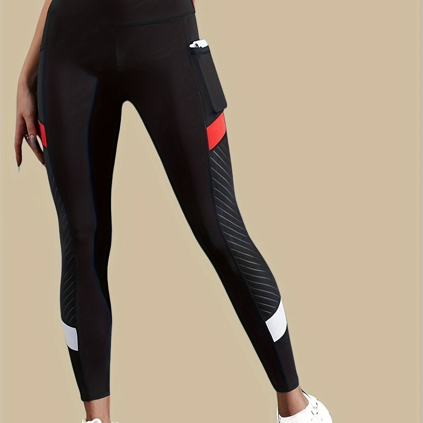 TEMU Women's High Waist Color Block Yoga Pants, Sports Fitness Leggings, Tummy Control, Butt Lifting, Breathable, Dance Running Exercise, Long Yoga