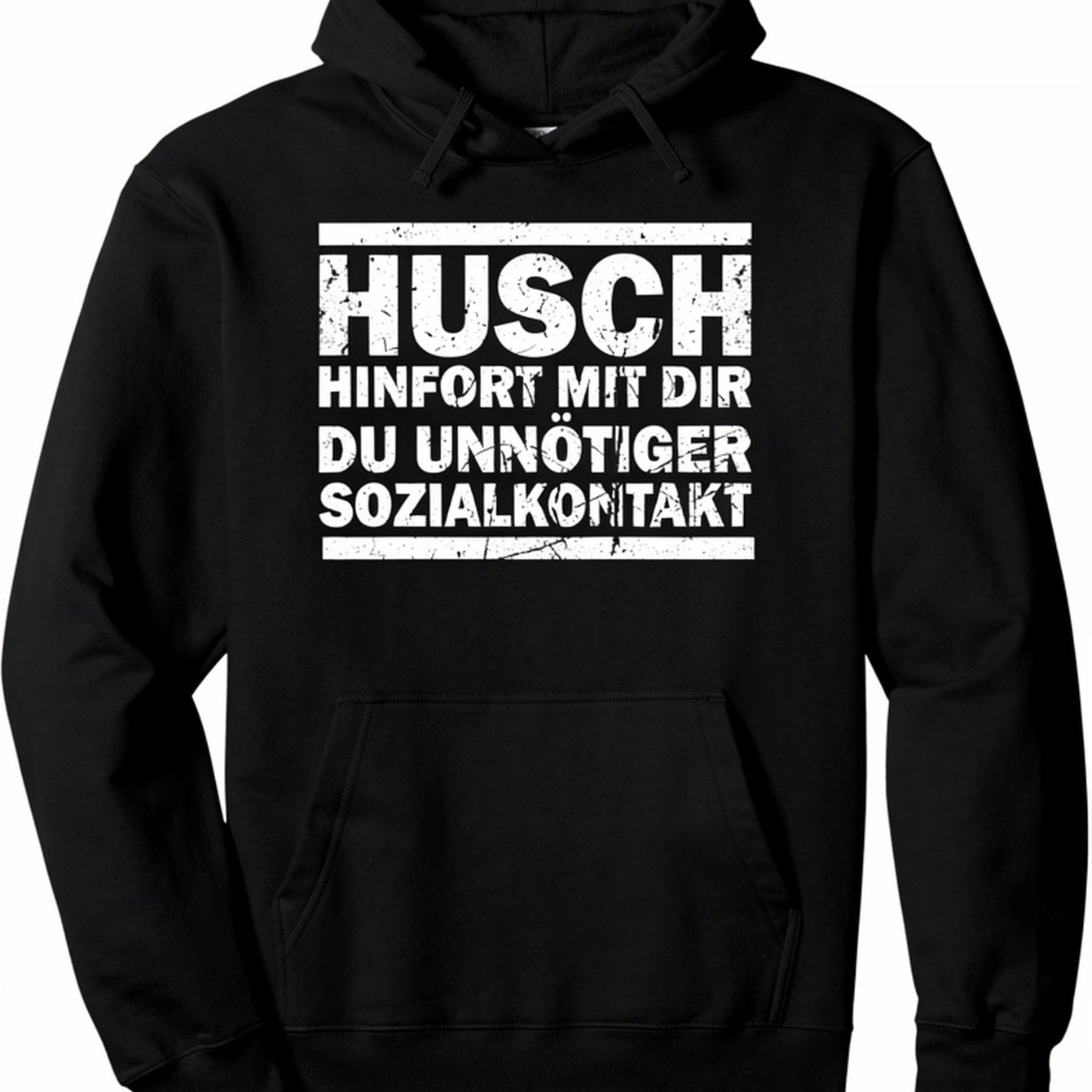 Image of Men's Funny Hoodie Hinfort Mit Dir Sozialkontakt German Saying - Black Pullover Sweatshirt - Regular Fit Hooded Sweater For Everyday & Party Wear -