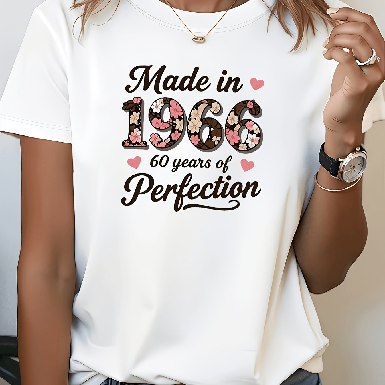 TEMU Women's 1966 Vintage T-shirt - 60th Birthday Retro Crew Neck Short Sleeve -compatible Top Suitable For Casual Wear, Birthday Outfits & Daily