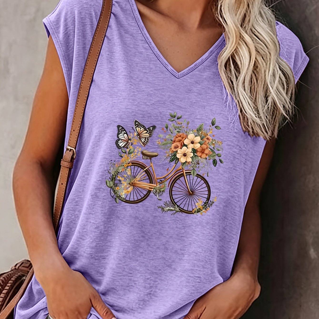 TEMU Plus Size, New Summer Plus-size Women's Fashion Bicycle Floral -neck Sleeveless T-shirt. Soft, Skin-friendly Fabric. Loose, Comfortable, And