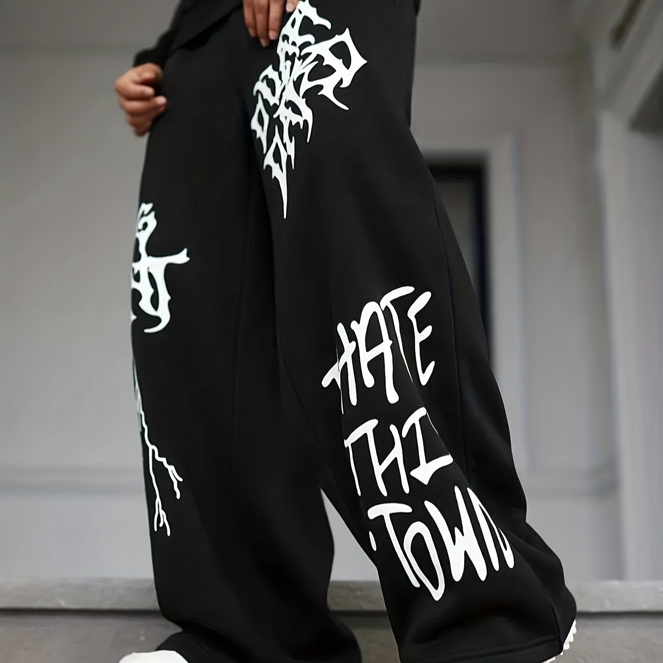 TEMU Casual Wide-leg Long Pants Designed For Spring And Autumn, Featuring A Style With English Letter Prints, Perfect For During