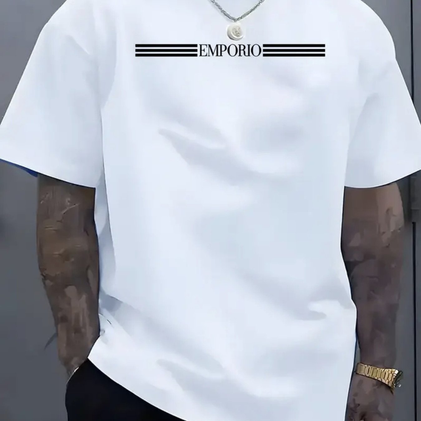 Image of Plus Size Men's T-shirt - Business Casual And Daily Short Sleeve Round Neck White Shirt, With Print ( Text), Versatile Office Wear, Layering Essential And Durable Tee - Machine Washable