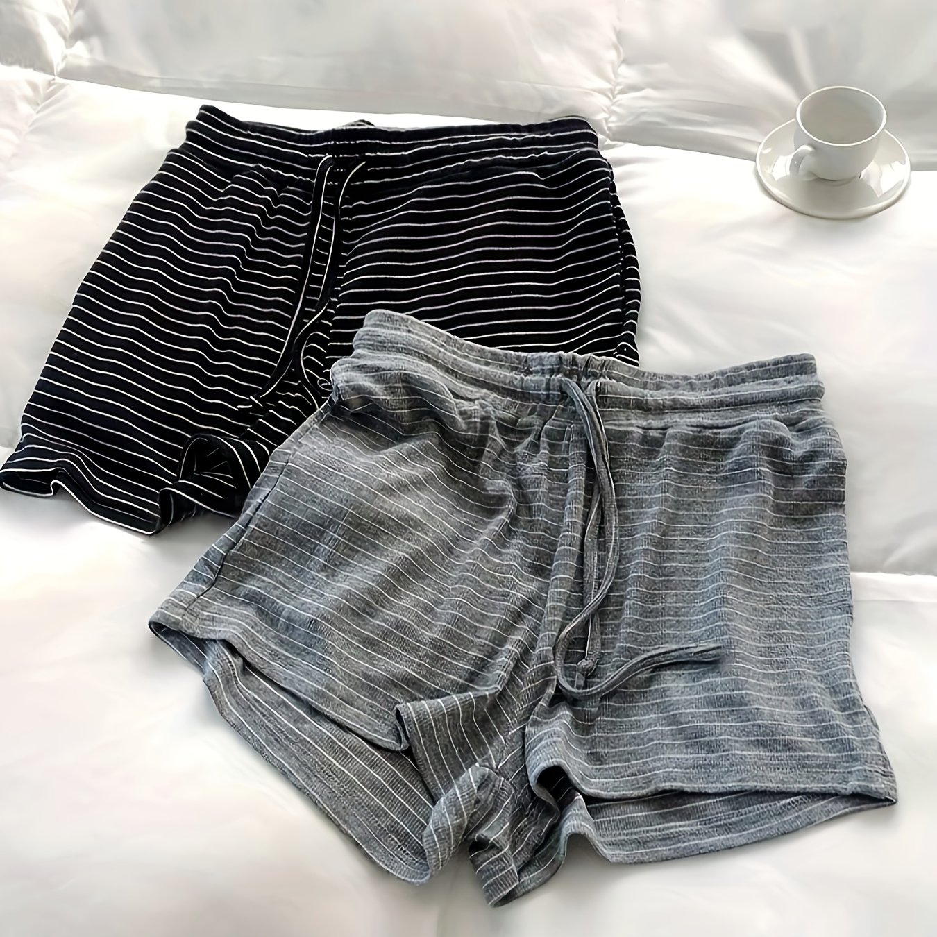 E-shop Elegante Damen Zweiteilige Gestreifte Shorts, Hosen, Sommer Damen Casual Elegante Locker Geschnittene Weite Bein Hosen, Freizeitkleidung,