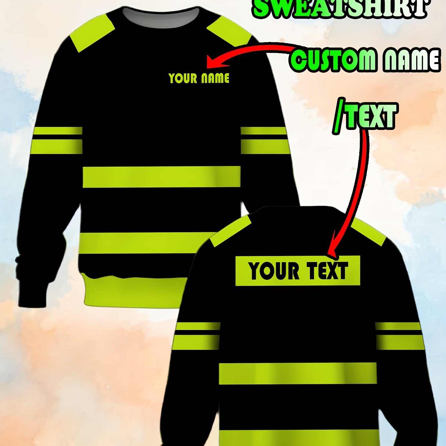TEMU Customizable Men's Oversized Sports Sweatshirt, Stylish Hoodie, Personalized With Names And Text, Round Neck Casual Long Sleeve Outerwear,