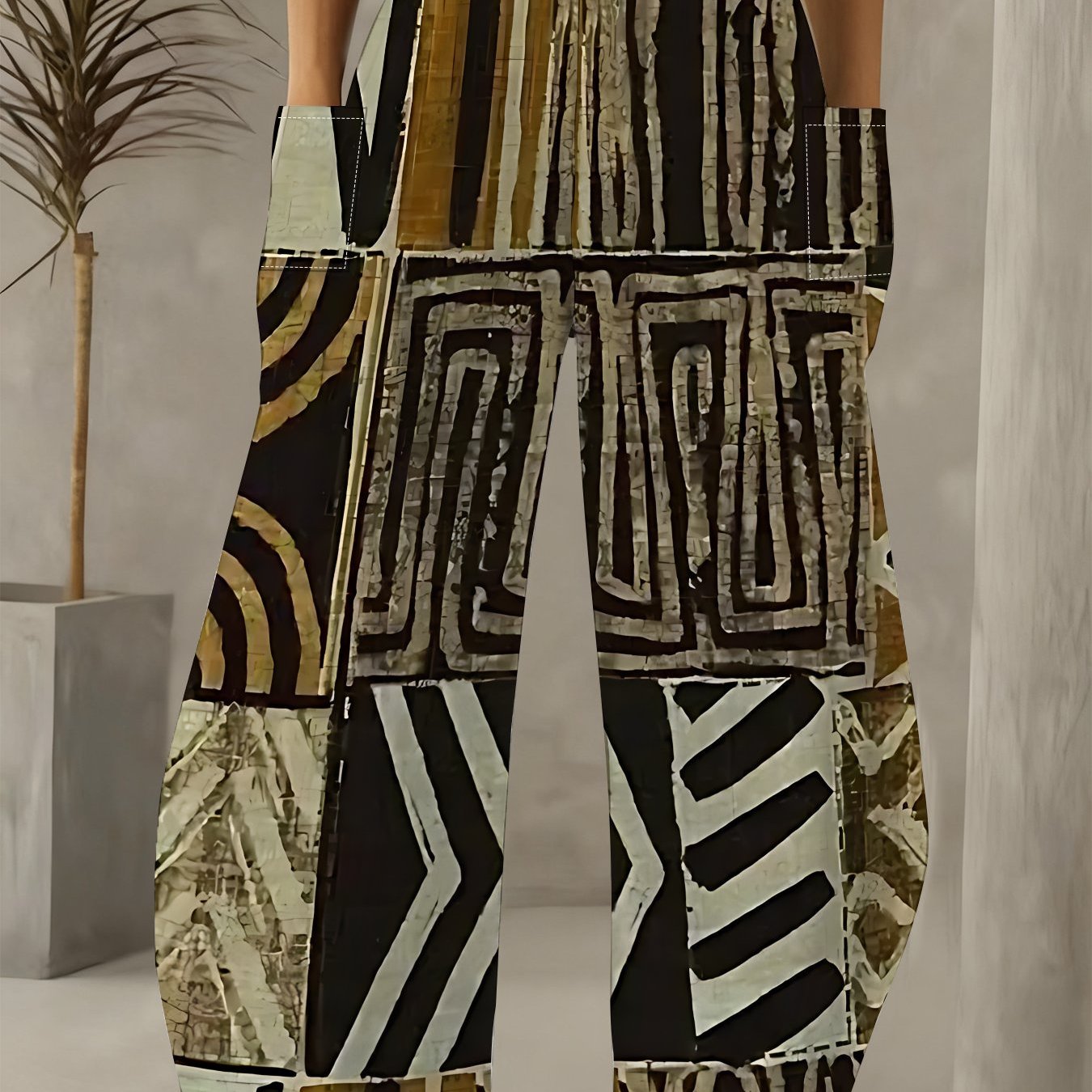 TEMU Women' Size Comfortable & Breathable Wide-leg Pants | Retro Ethnic Style Geometric Print, High-waisted Loose Slim-fitting Casual Trousers With