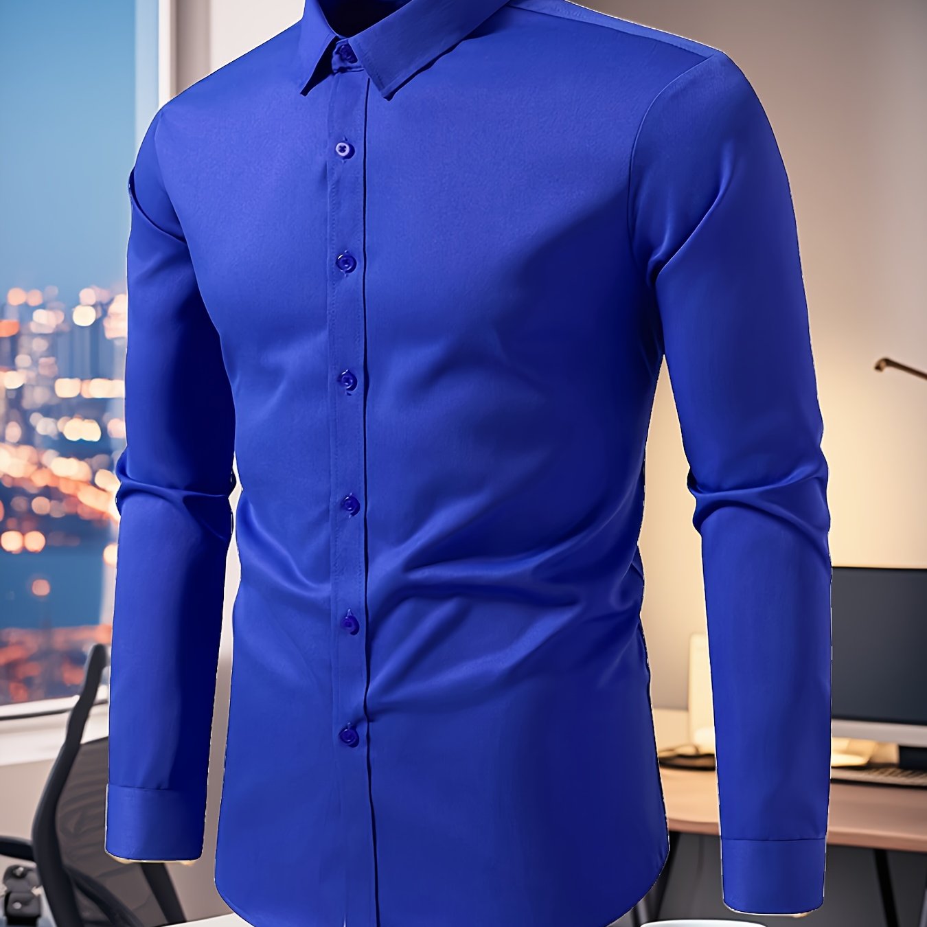 TEMU Herenoverhemd in kleur met lange mouwen, Blauw overhemd voor heren, Blauw herenoverhemd, Zakelijk casual herenoverhemd, Elegant herenoverhemd