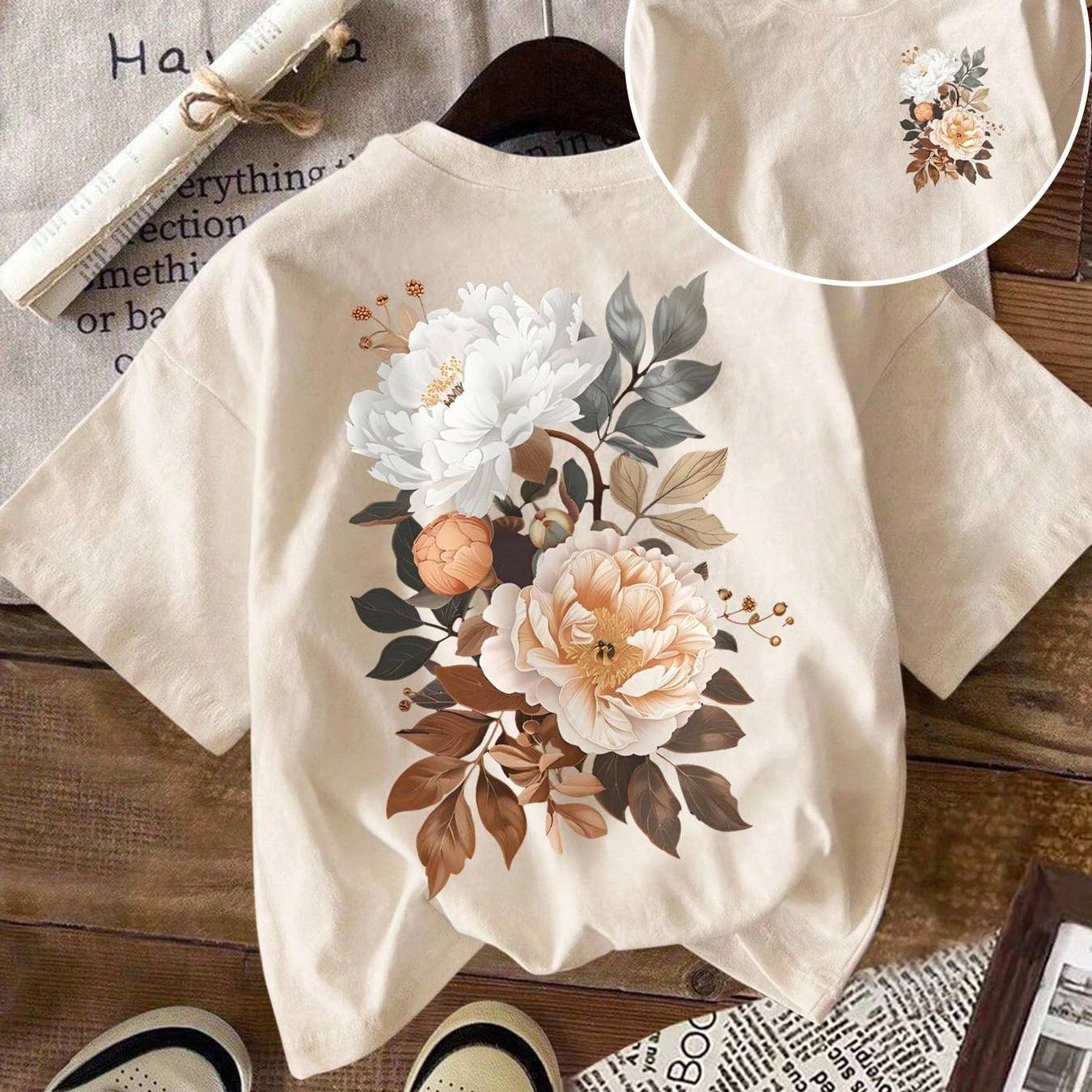 TEMU 2026 Women's Fashion Spring And Summer , Vintage Floral Printed Round Neck Short Sleeve, Loose Casual Top -shirt, Suitable For Daily Commuting