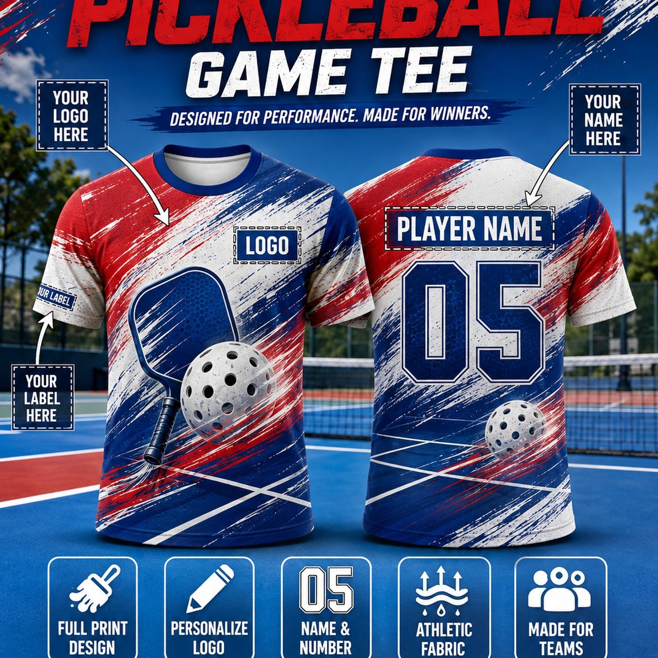TEMU Halloween Pickleball Sports T-shirt, Unisex American Racket Graffiti Print Round Neck Short Sleeve, Club Match Quick-dry Breathable Summer Team