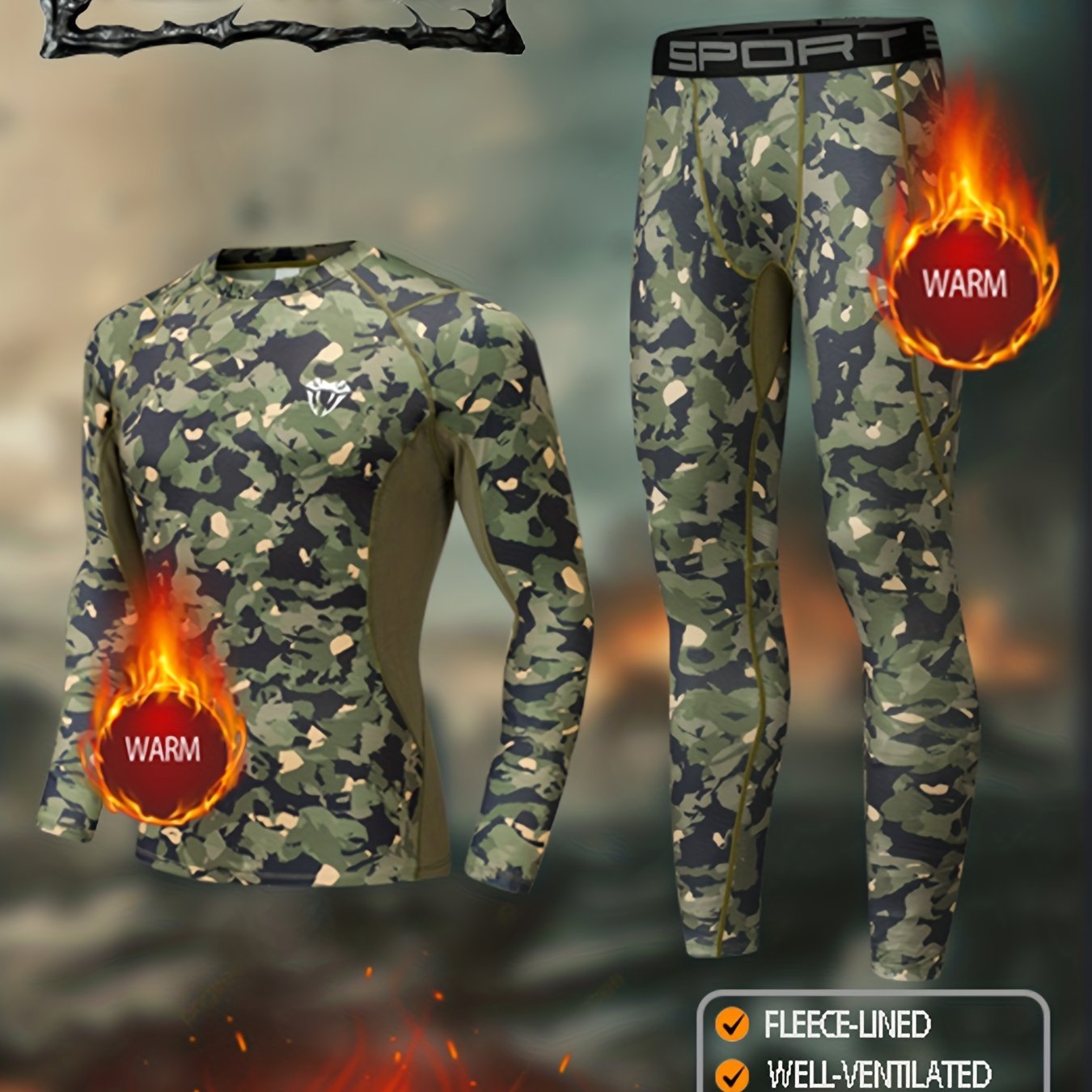2pcs Set Of Autumn And Winter Men's Thermal Shaping Underwear, Outdoor Ski Thickened Tights And Long-sleeved Top. Fleece Lining, Suitable For Skating, Fitness, Running, Yoga And Outdoor Sports