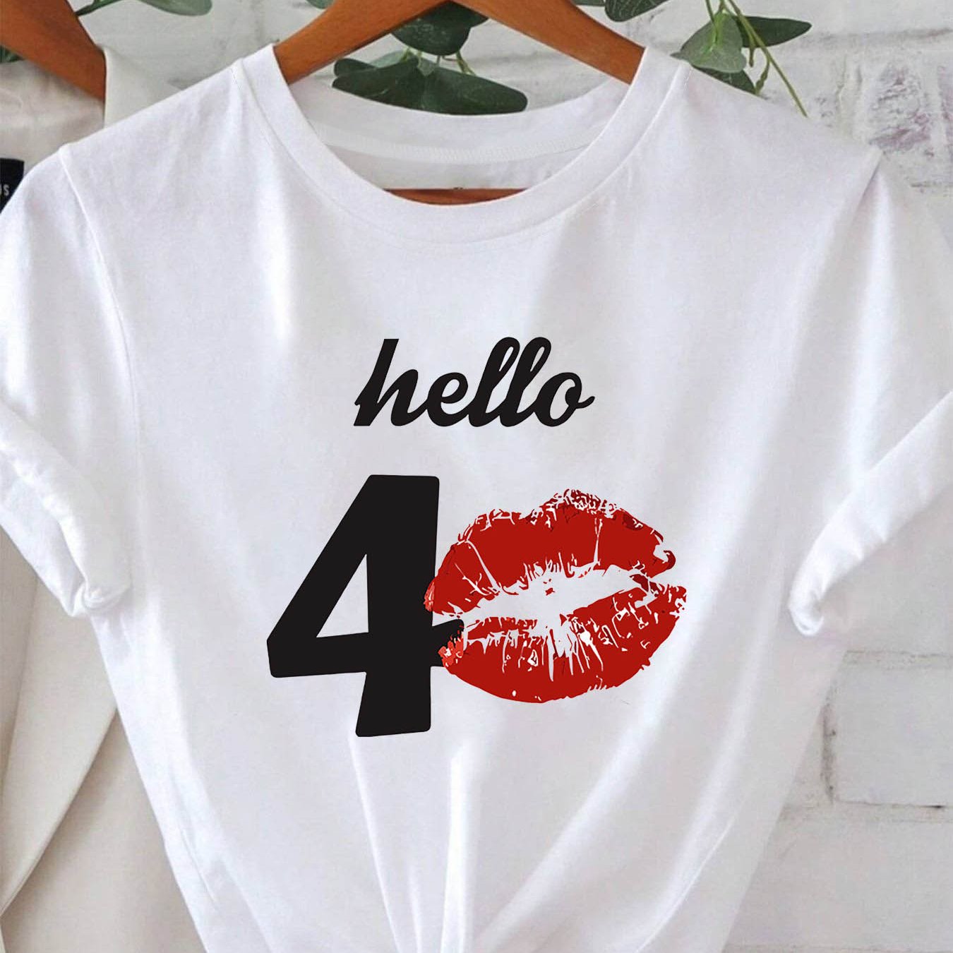 TEMU Women's Casual T-shirt With Hello 40 Graphic Print | Short Sleeve, Crew Neck, Medium Stretch Fabric, Regular Length, Perfect For Spring/summer