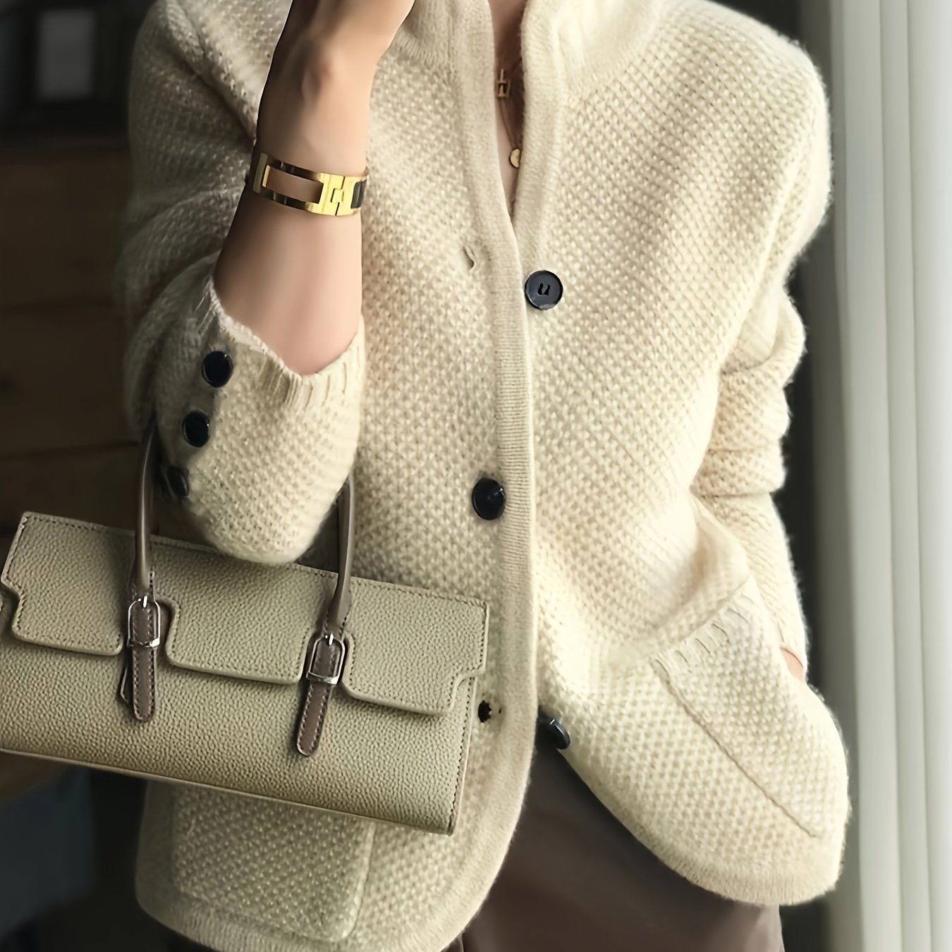 TEMU Solid Color Cardigan Jacket, Casual Fashion Versatile