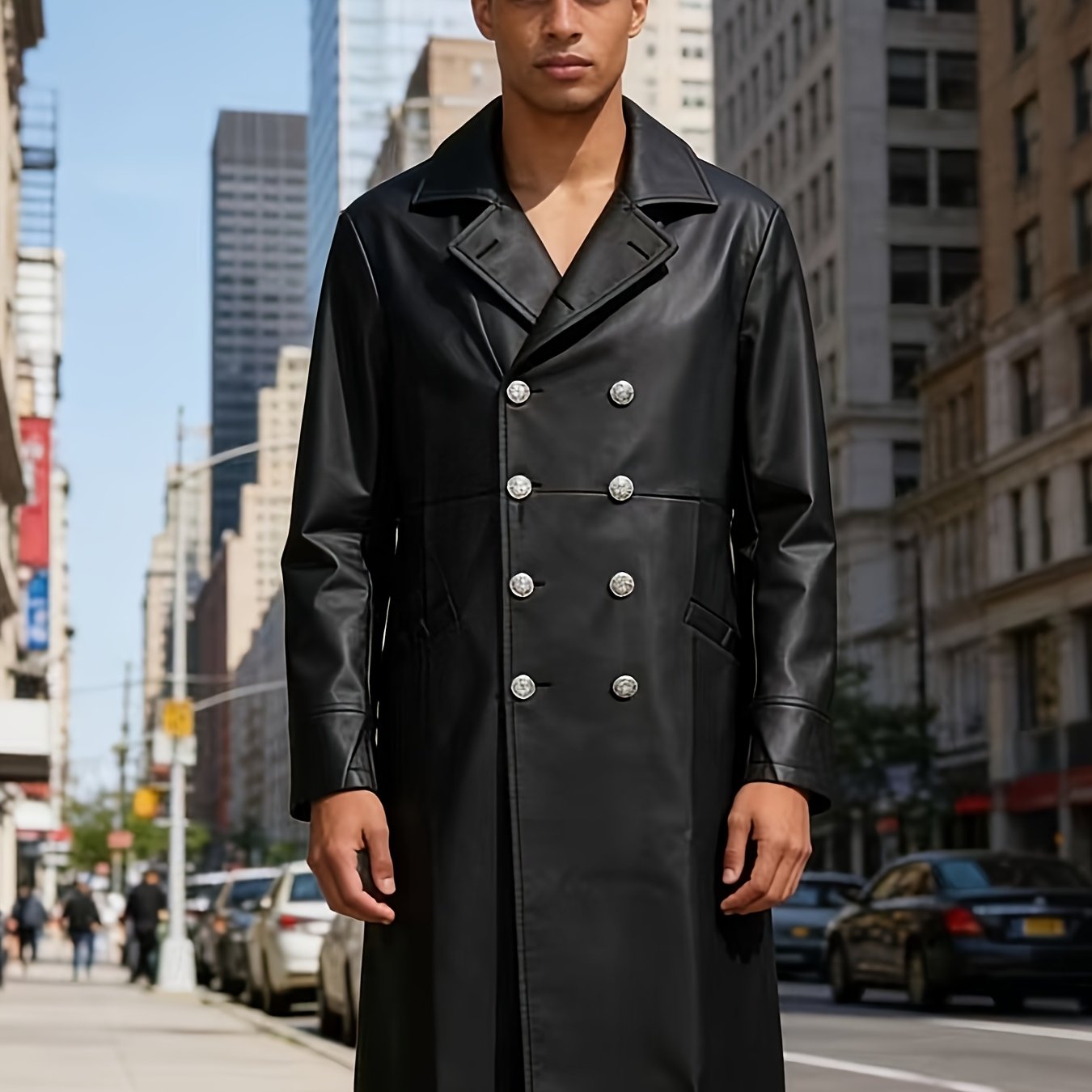 Men's Casual Trench Coat, Long Double-breasted Windbreaker, Plus Size