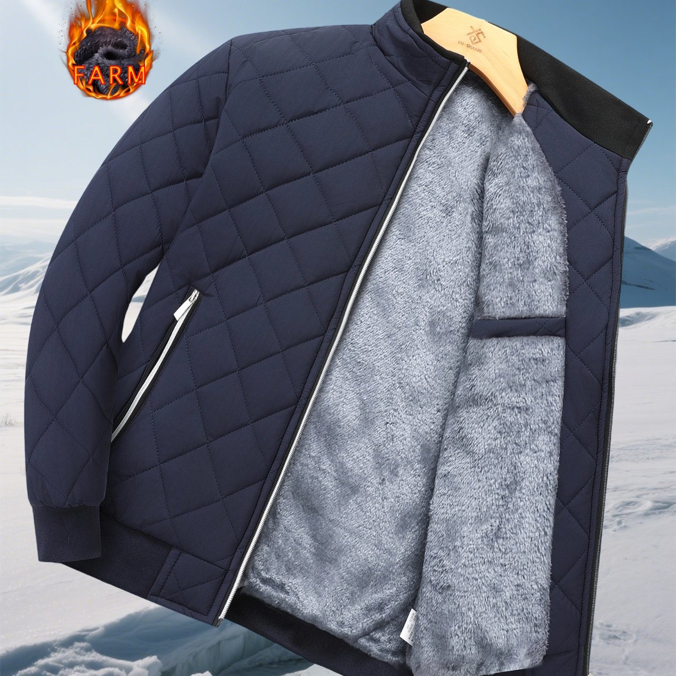 TEMU Men's Fleece-lined Winter Jacket - Thick And Warm Collar Zip-up Coat - Machine Washable - Casual And Business Versatile Regular Fit - Durable