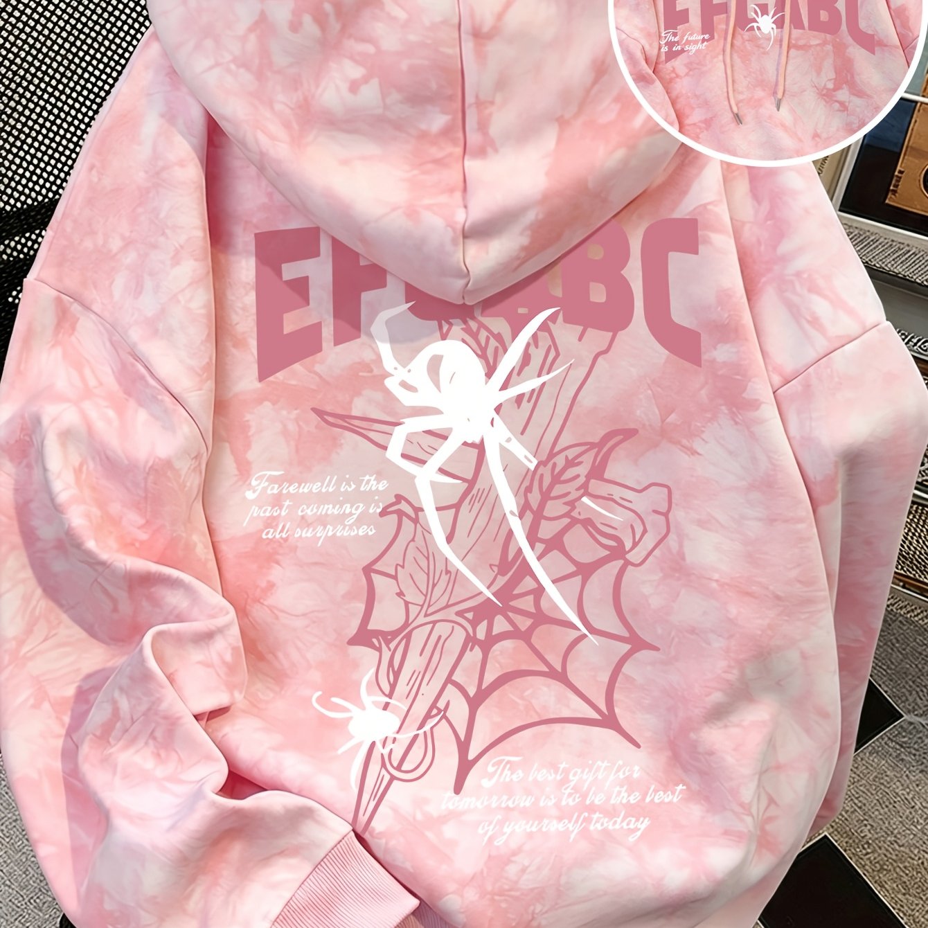 TEMU Nouveau sweat à capuche tie-dye automne/hiver pour femme, imprimé araignée et toile d'araignée , pull et surdimensionné d'hiver décontracté à