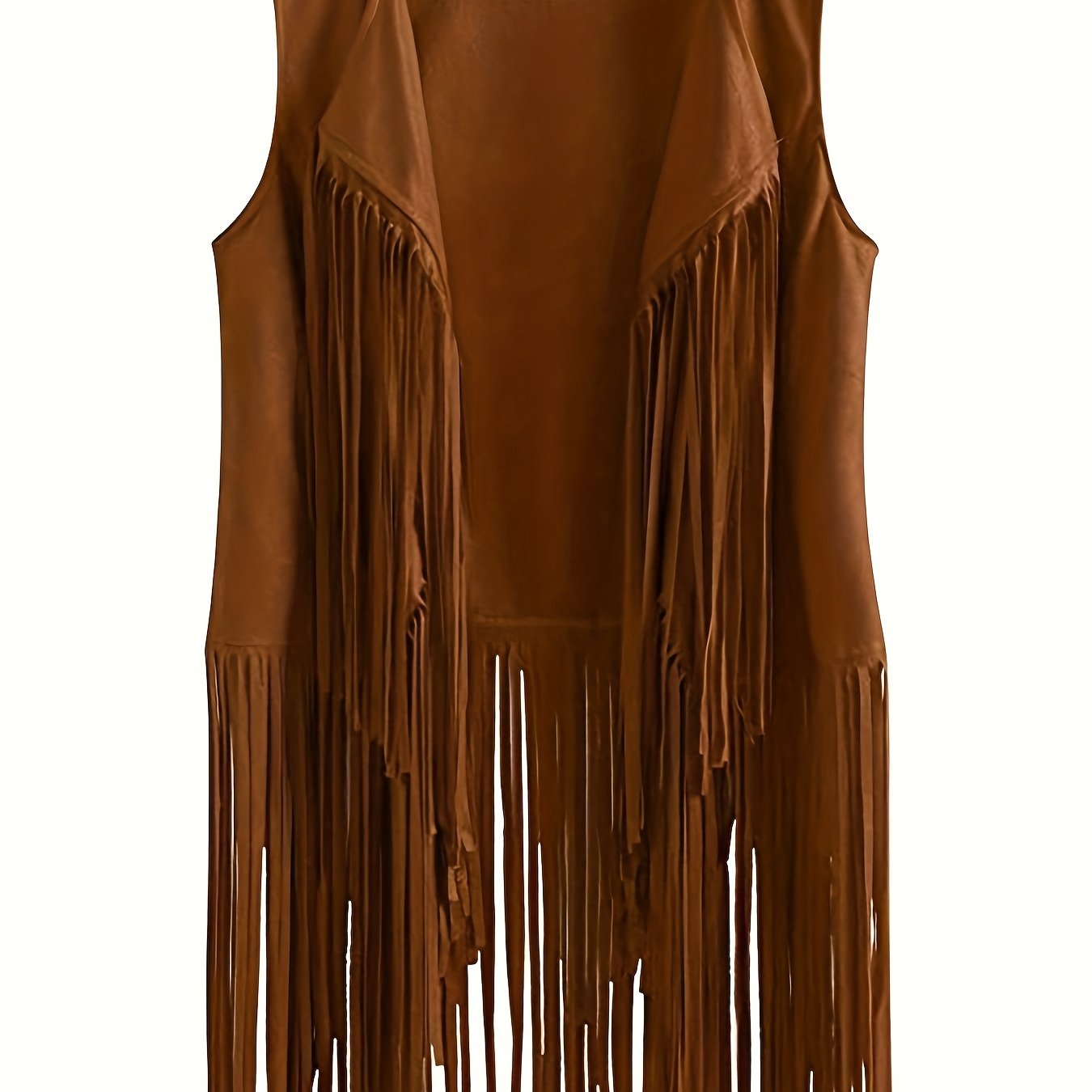 TEMU Chic Women Sleeveless Waistcoat Jacket - Fringe Detail, Autumn Winter Tassel Accents, Open Front, Adjustable Waist - L To 3xl Sizes