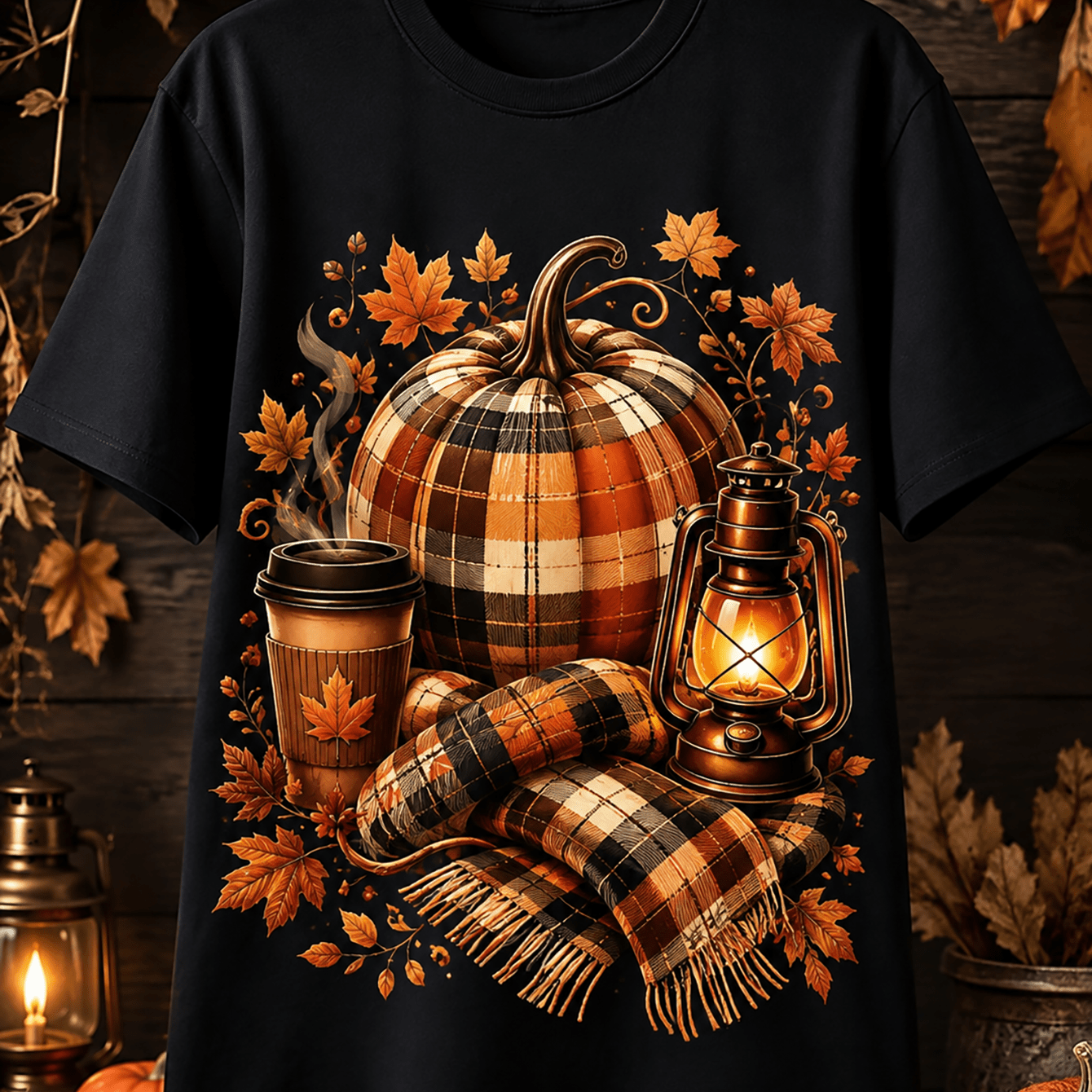 Plus Size - Women's Versatile Solid Color T-shirt Sizes L 5xl Standard Suitable For Everyday Casual Wear Autumn Plaid Pumpkin Lantern Coffee Cup Fall Season Gift For Mom Wife