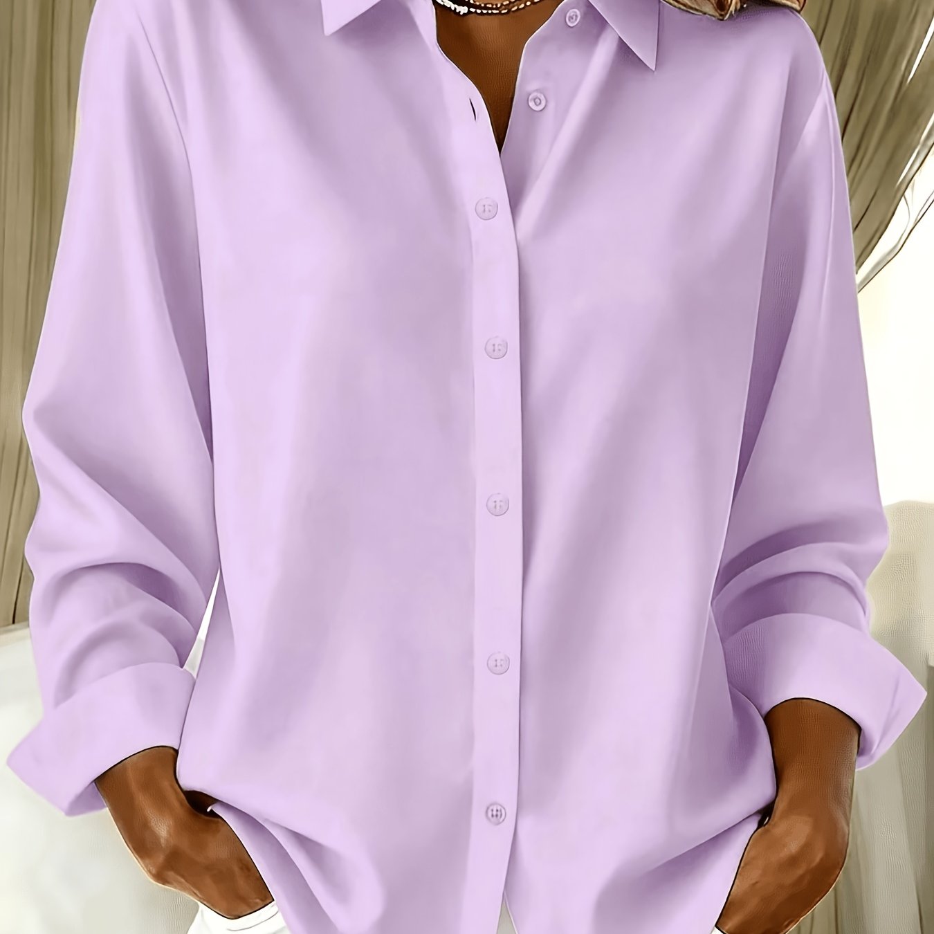 TEMU Plus Size, Plus Size Women's Spring/autumn Solid Color Long Sleeve Shirt Top