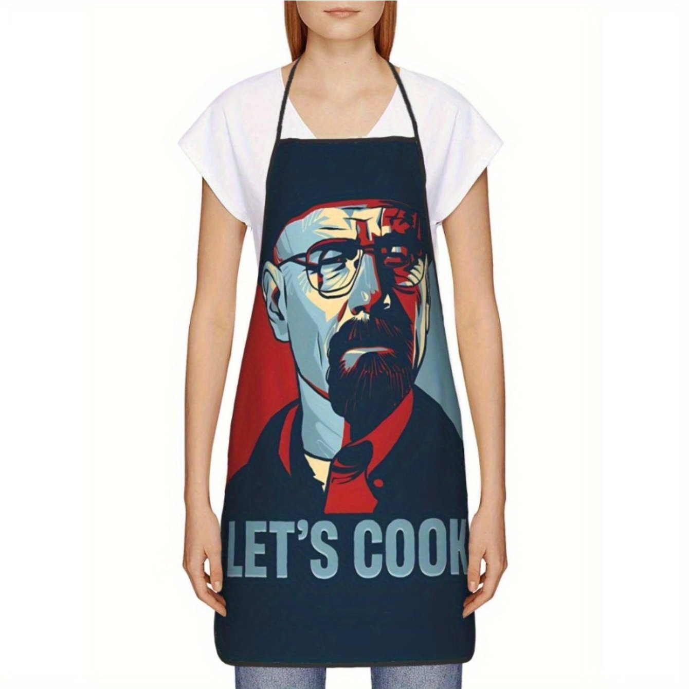 TEMU 1pc Chef Apron With Cook Printed Pattern, Sleeveless Polyester Apron For Home Kitchen Baking Work Apron