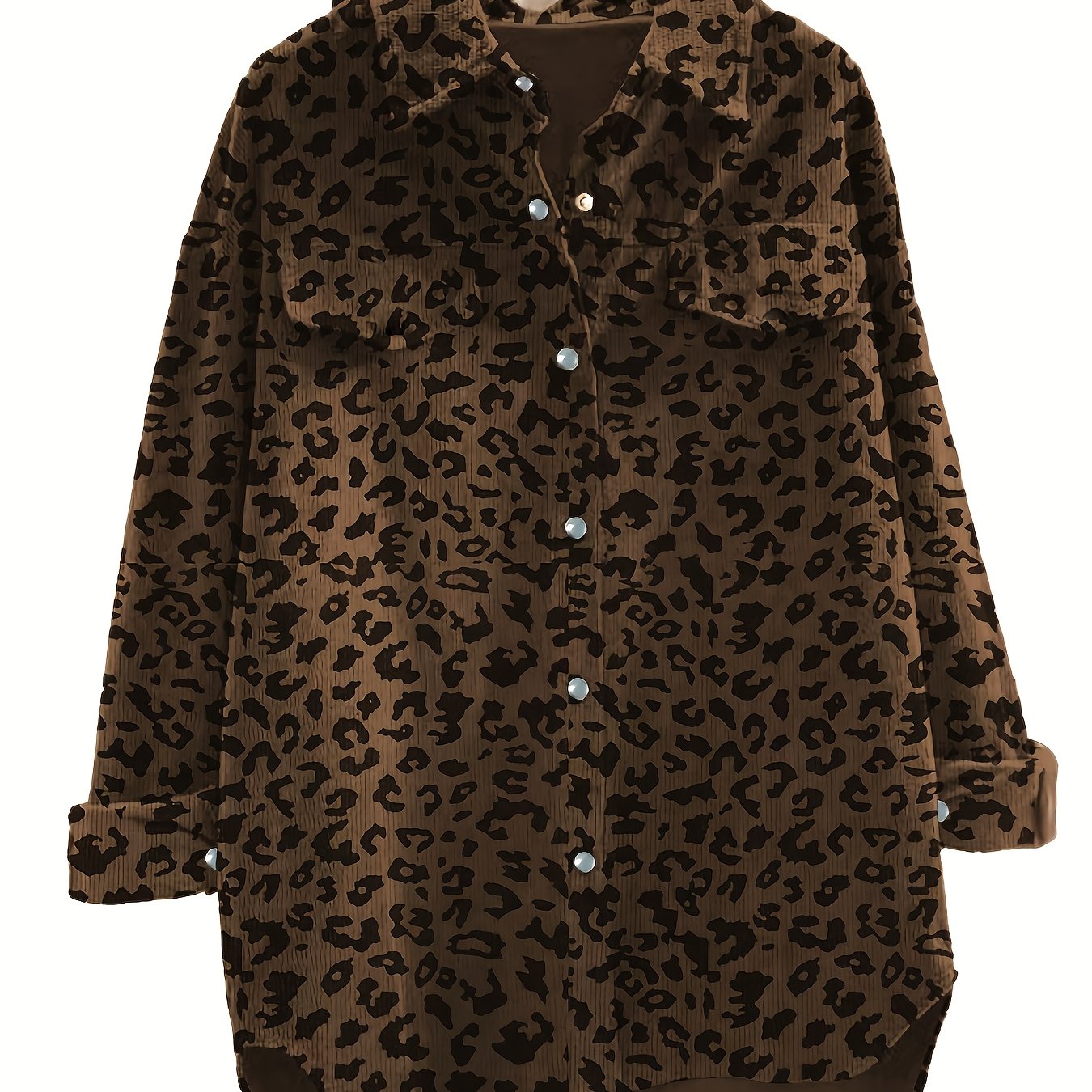 E-shop Damen Herbst-Langarm-Freizeitkleid mit Leopardenmuster, Knopfleiste, Kragen losen Trägern für den