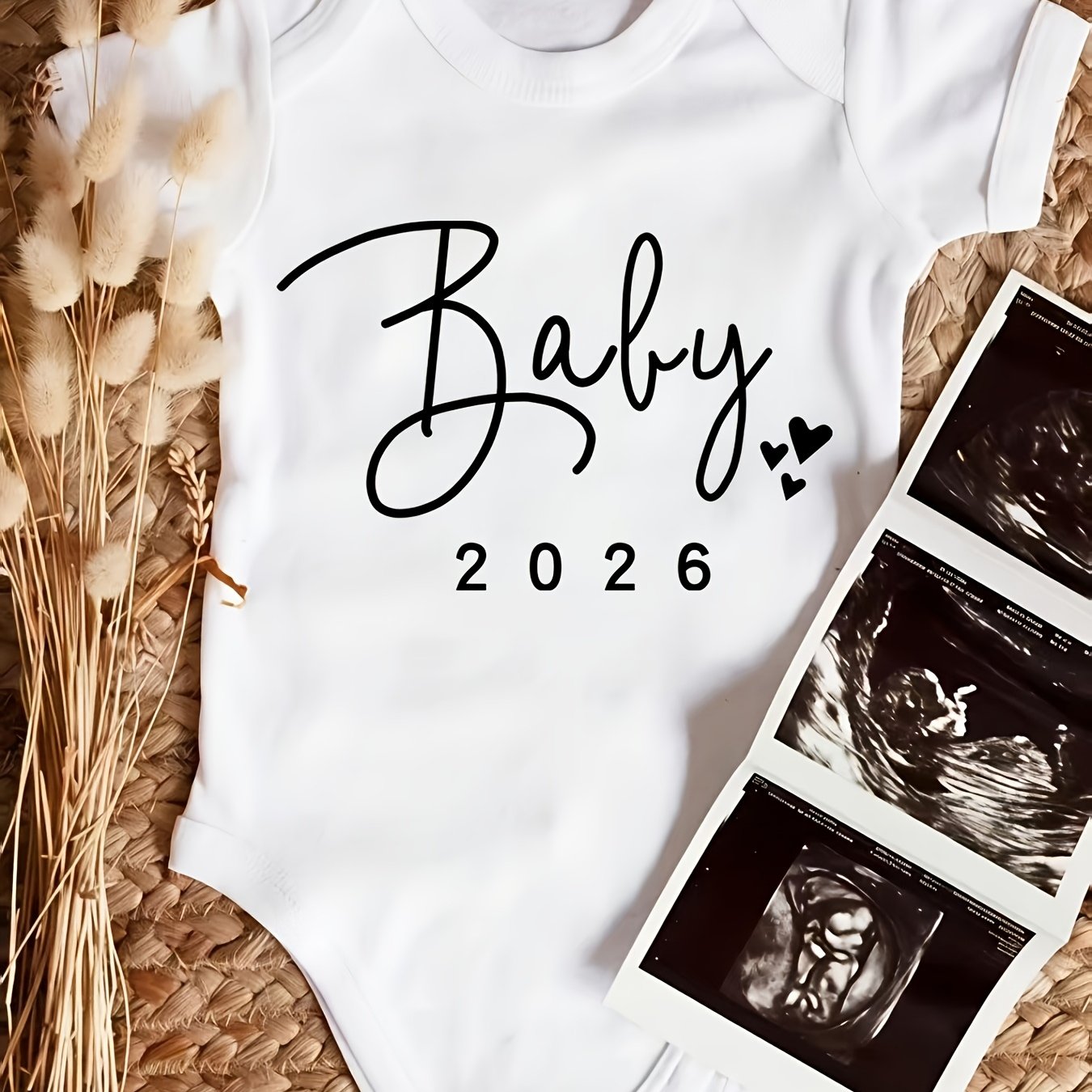Image of Baby 2026 Letter New Year Print Romper Soft And Comfortable Newborn Bodysuit Pregnancy Gift, Perfect For Outdoor