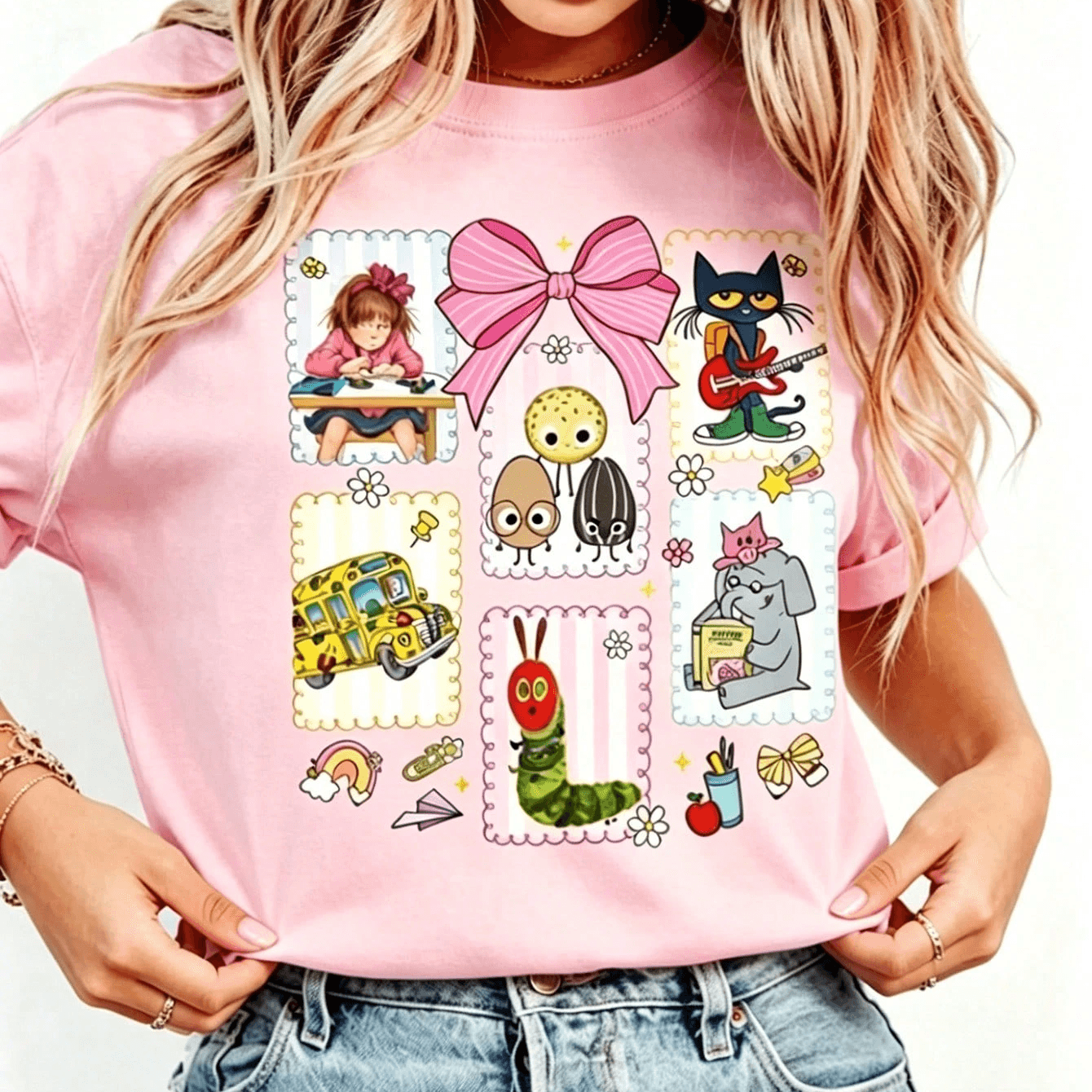Fni Fusion Women Teacher Shirt, Coquette Bow Back To Tee, Preschool Book Lover Short Sleeve Top Casual Outfit 2026