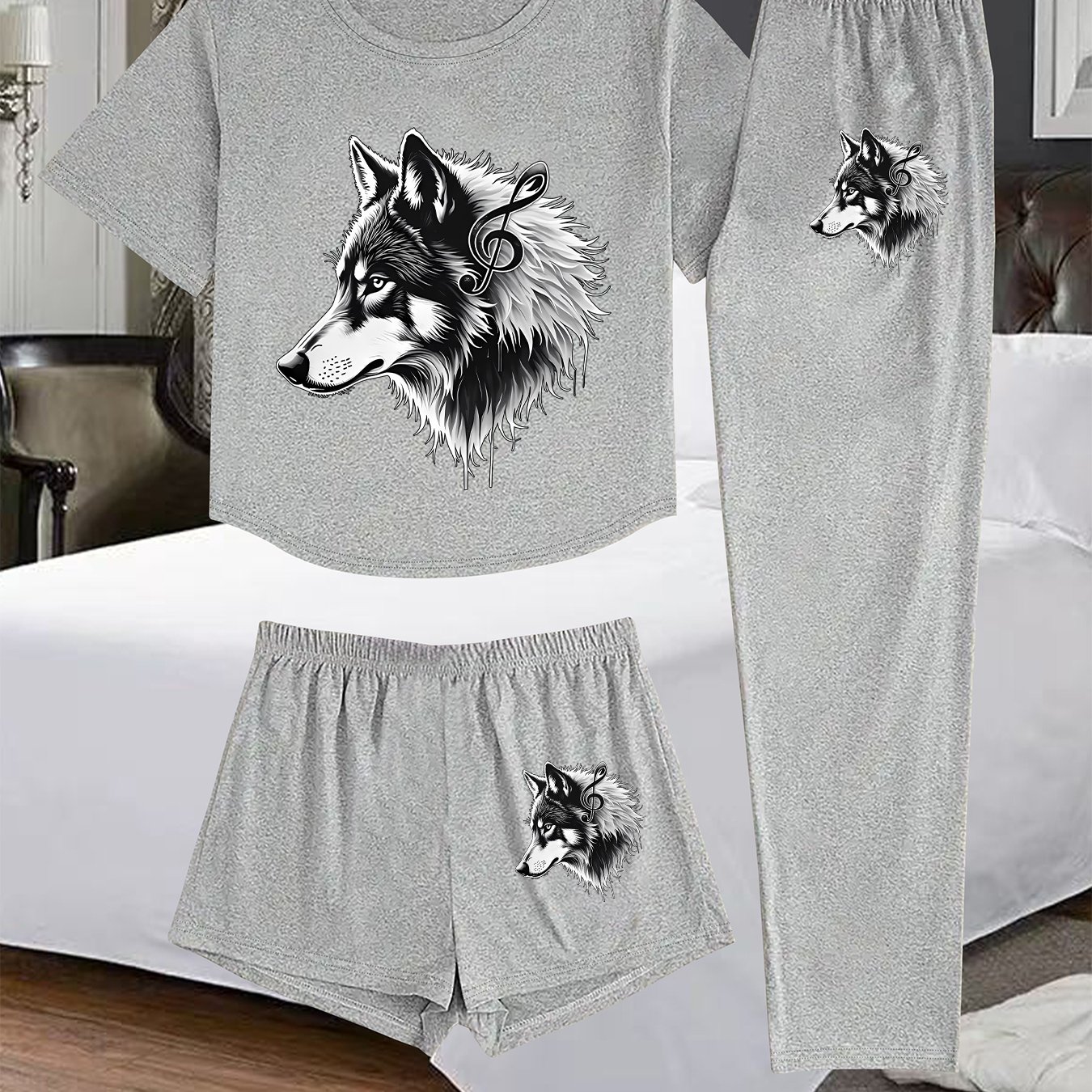 TEMU Women'-piece Loungewear Set Featuring A Wolf Head Print, Perfect For Wear And A Must-have For Casual Living