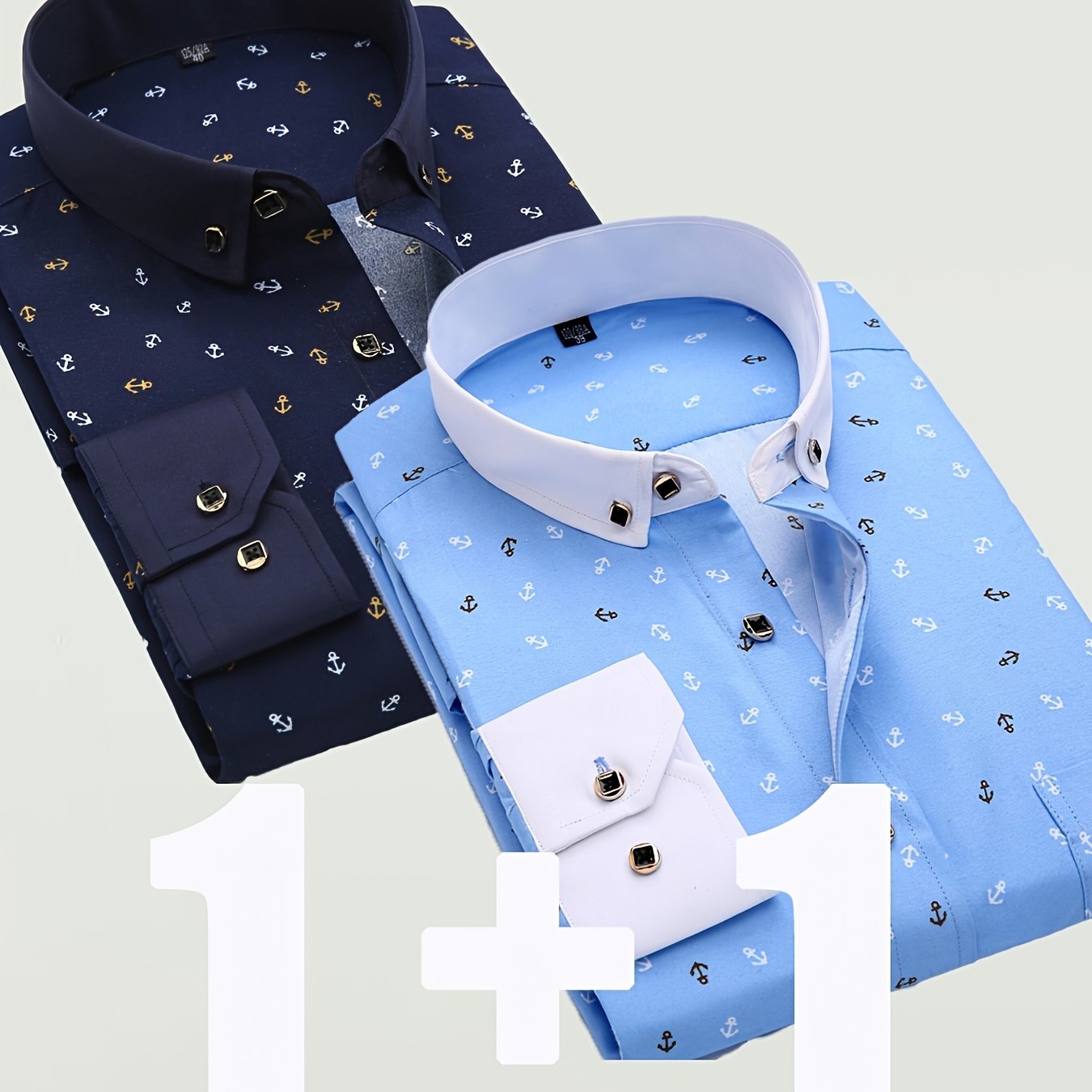 TEMU Collection: Men's Stylish Long-sleeve Shirts Set - Featuring Lapel And Diamond Buttons, Casual And