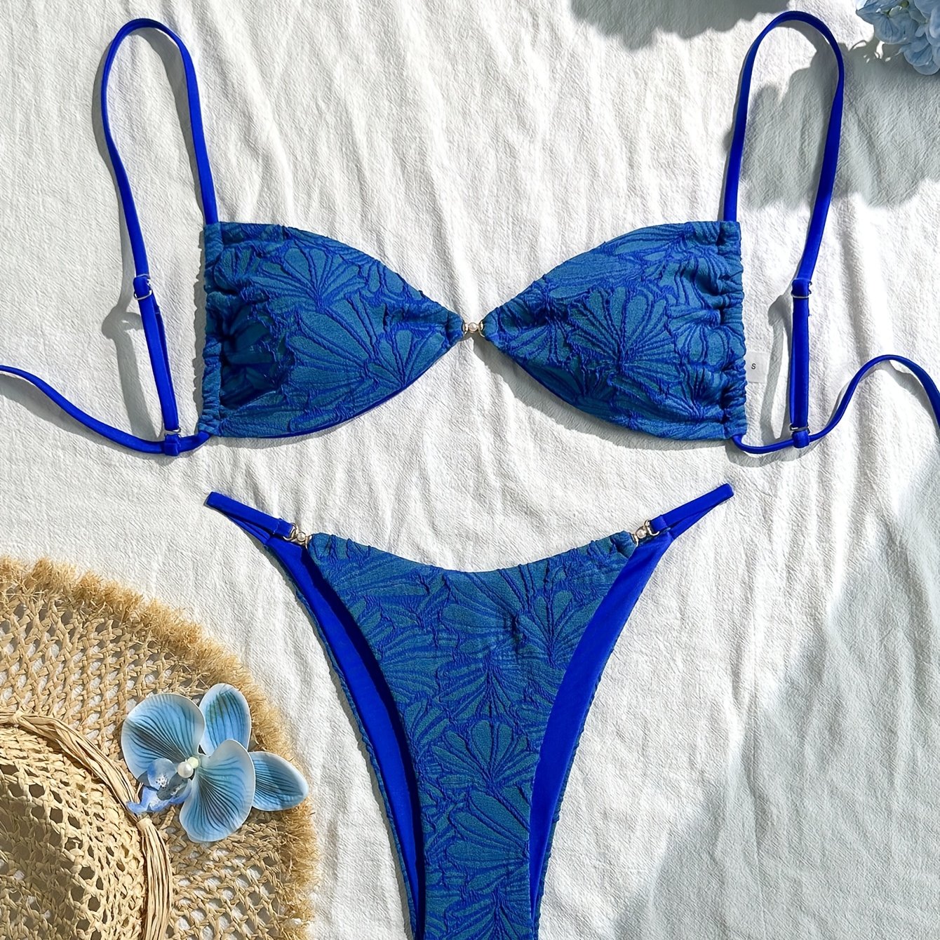 TEMU Ensemble de maillot de bain bikini bleu floral pour fête , printemps, été, nouvelle plage, océan