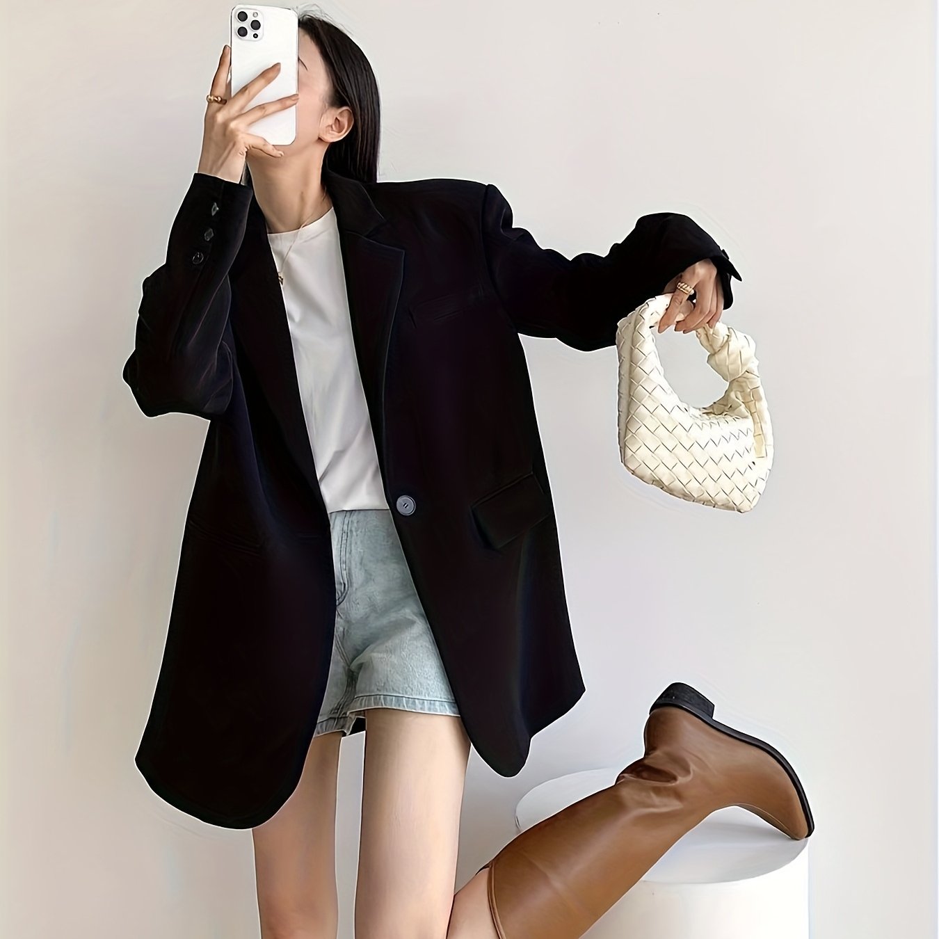 TEMU 봄/가을, 고급 디자인 블랙 루즈 캐주얼 프로페셔널 재킷