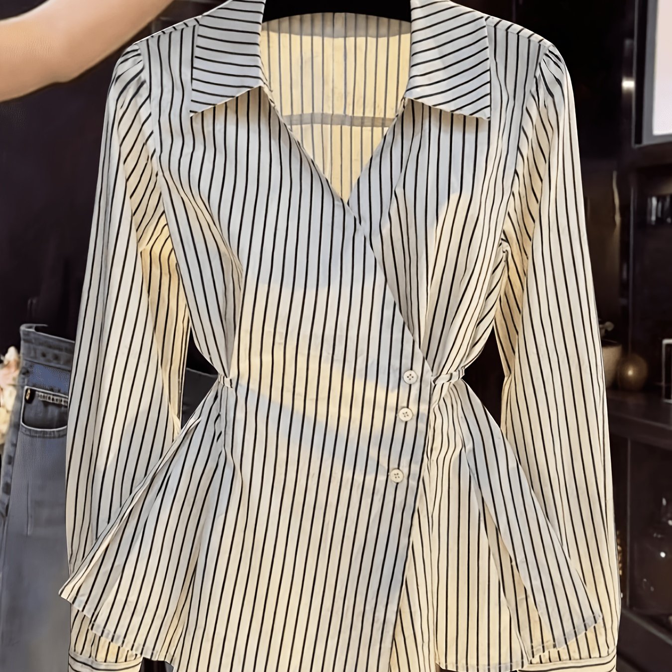 TEMU Ladies Elegant Casual Striped Shirt