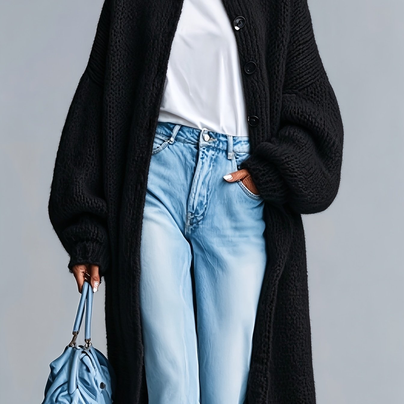 TEMU New Women's Autumn/winter Elegant Long Cardigan, Stand Collar Chunky Long Sleeve Loose Cardigan, , Elegant, Comfortable, And -friendly, Women's