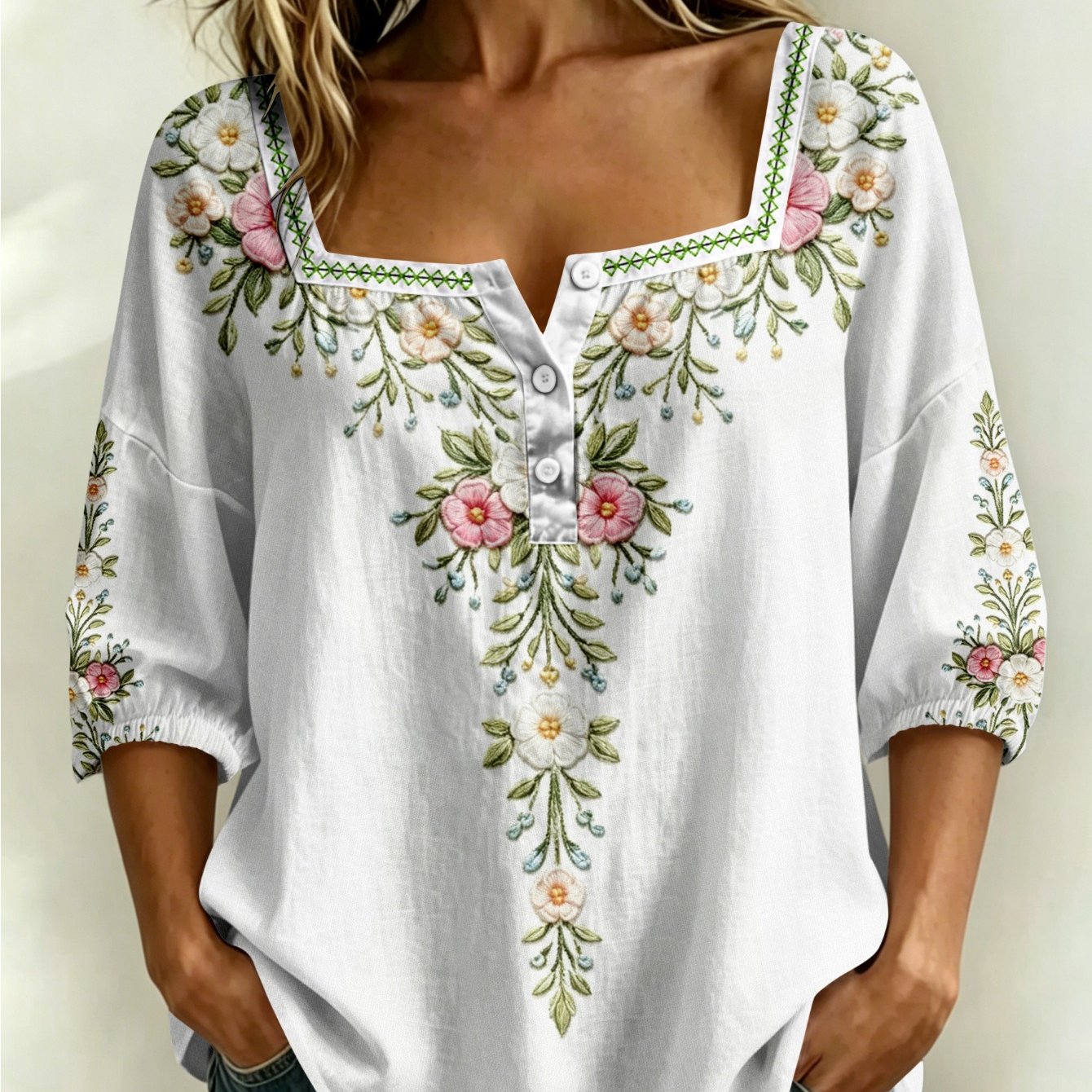 Image of Plus Size - New Arrival Women' Neck T-shirt Outdoor Street Floral All Top Fashion Versatile Design Sense Print Blouse