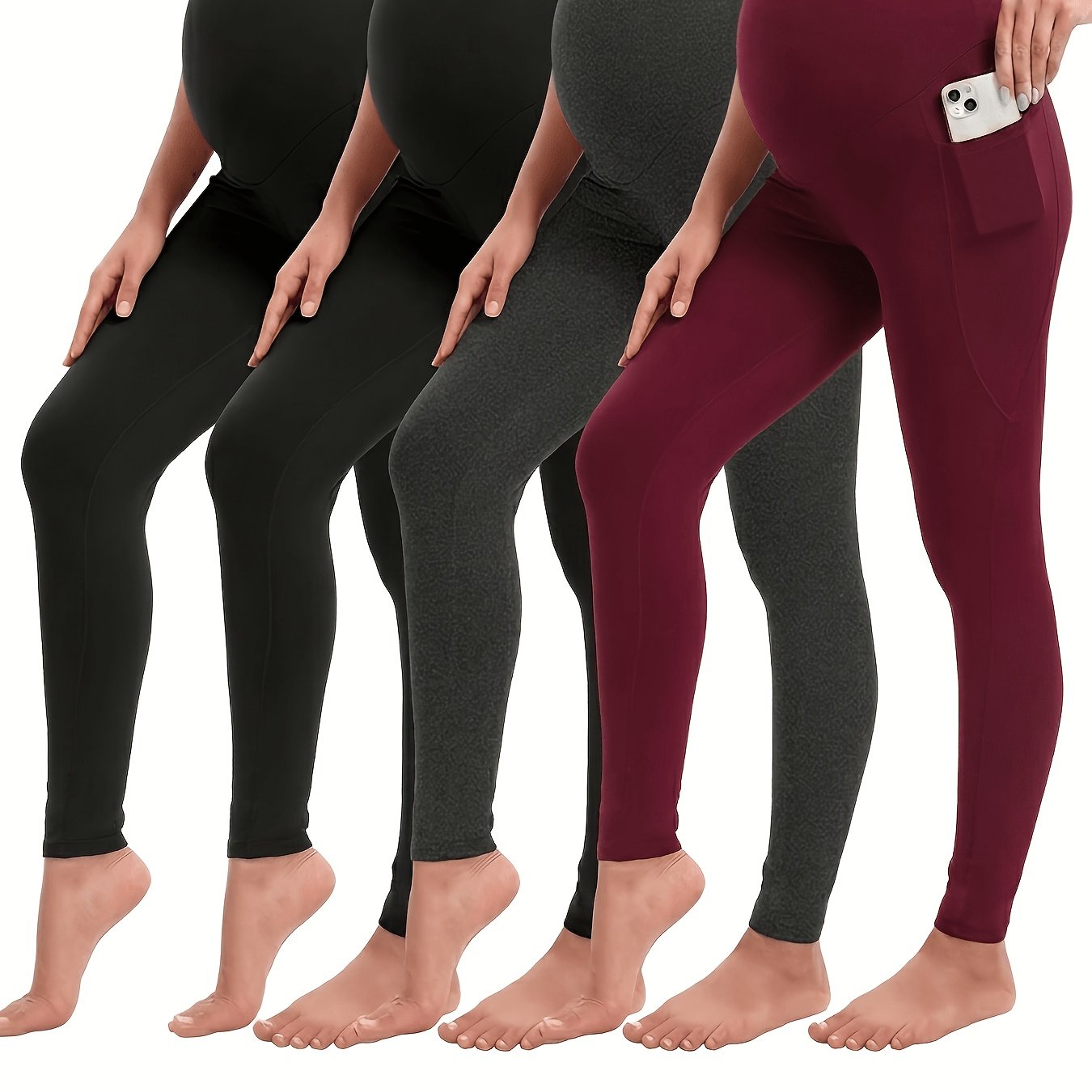 TEMU 4pcs Women's High Waisted Maternity Leggings Over The Belly Pregnancy Workout Pants - Belly-supporting Yoga Activewear, Non-sheer Full Coverage