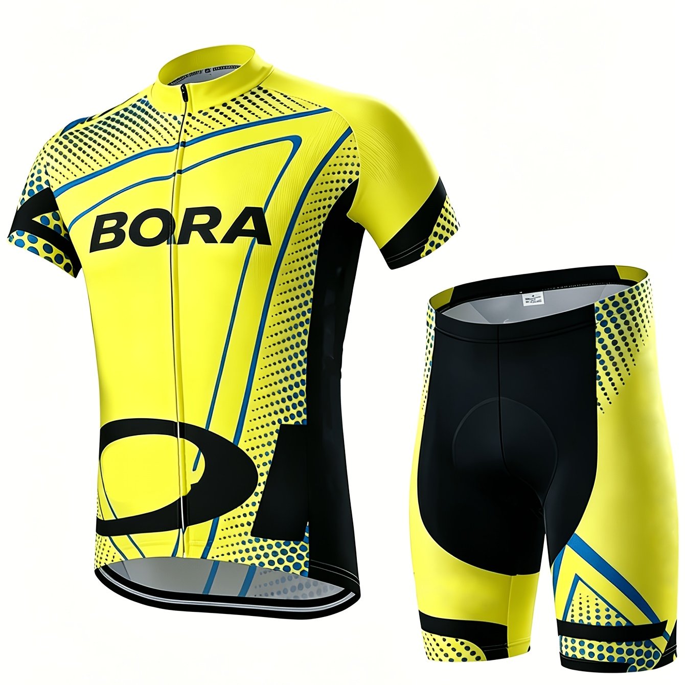 Image of Men's Bora Short Sleeve Cycling Suit, Lightweight Quick-dry Full Zip Jersey, Non-slip Padded Shorts, Breathable Cycling Apparel