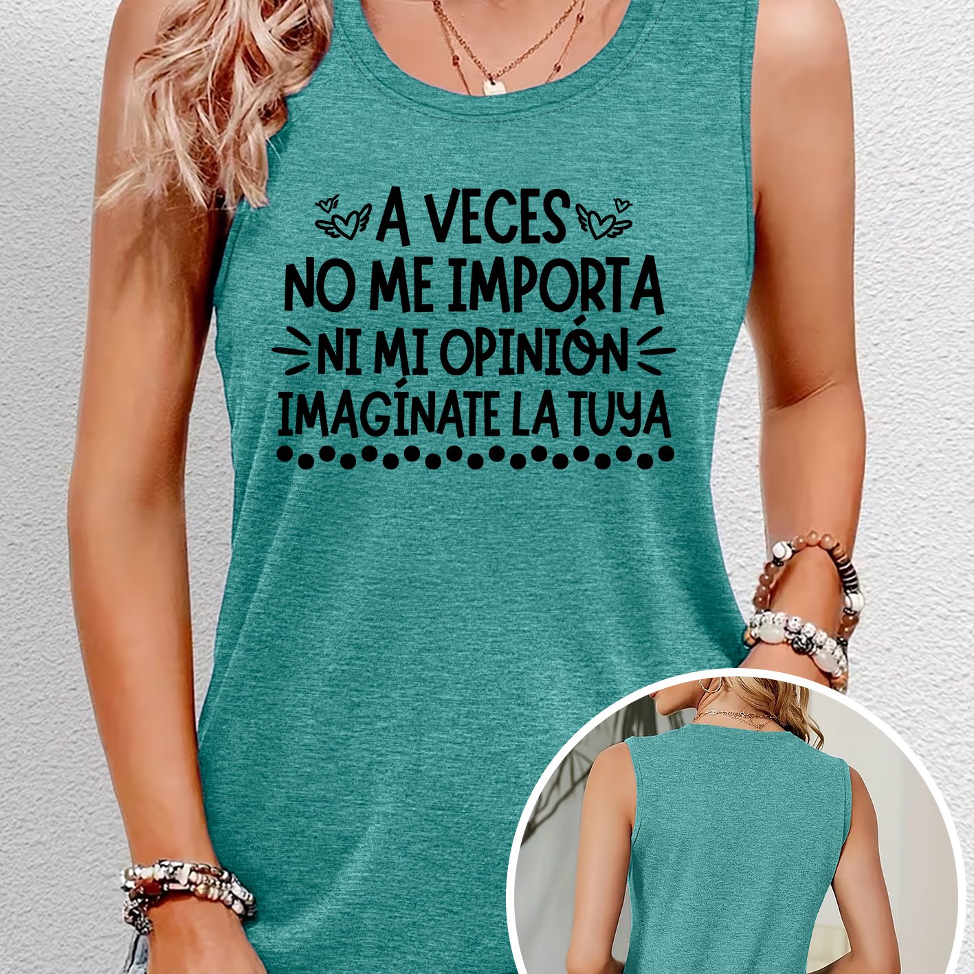 TEMU A VECES Estampado Español Cuello Chaleco de Mujer , , Transpirable, Regalo Top de y Verano, Moda, Desplazamientos, Vacaciones, Diario, Versátil,