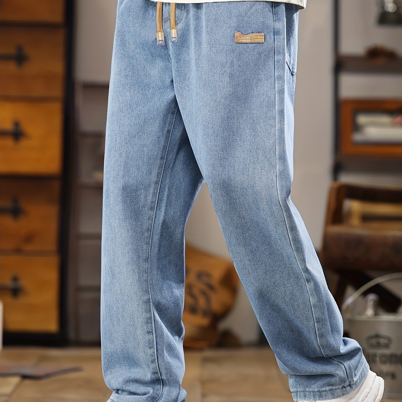 Image of Men's Korean- Blue Denim Pants, New For Spring And Autumn 2025, Featuring A Washed, Durable, And Comfortable Design Straight Legs, Stylish And Versatile For