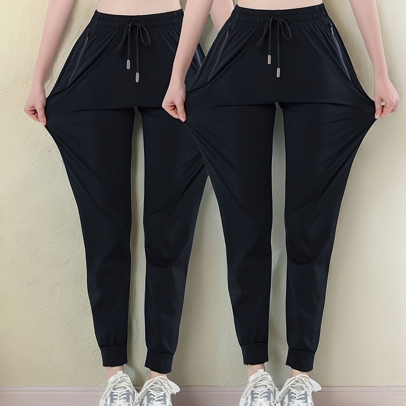 E-shop 2er-Pack Damen Stoffhosen. Jogginghosen. Hohe Elastizität. Leichte atmungsaktive Damenhosen