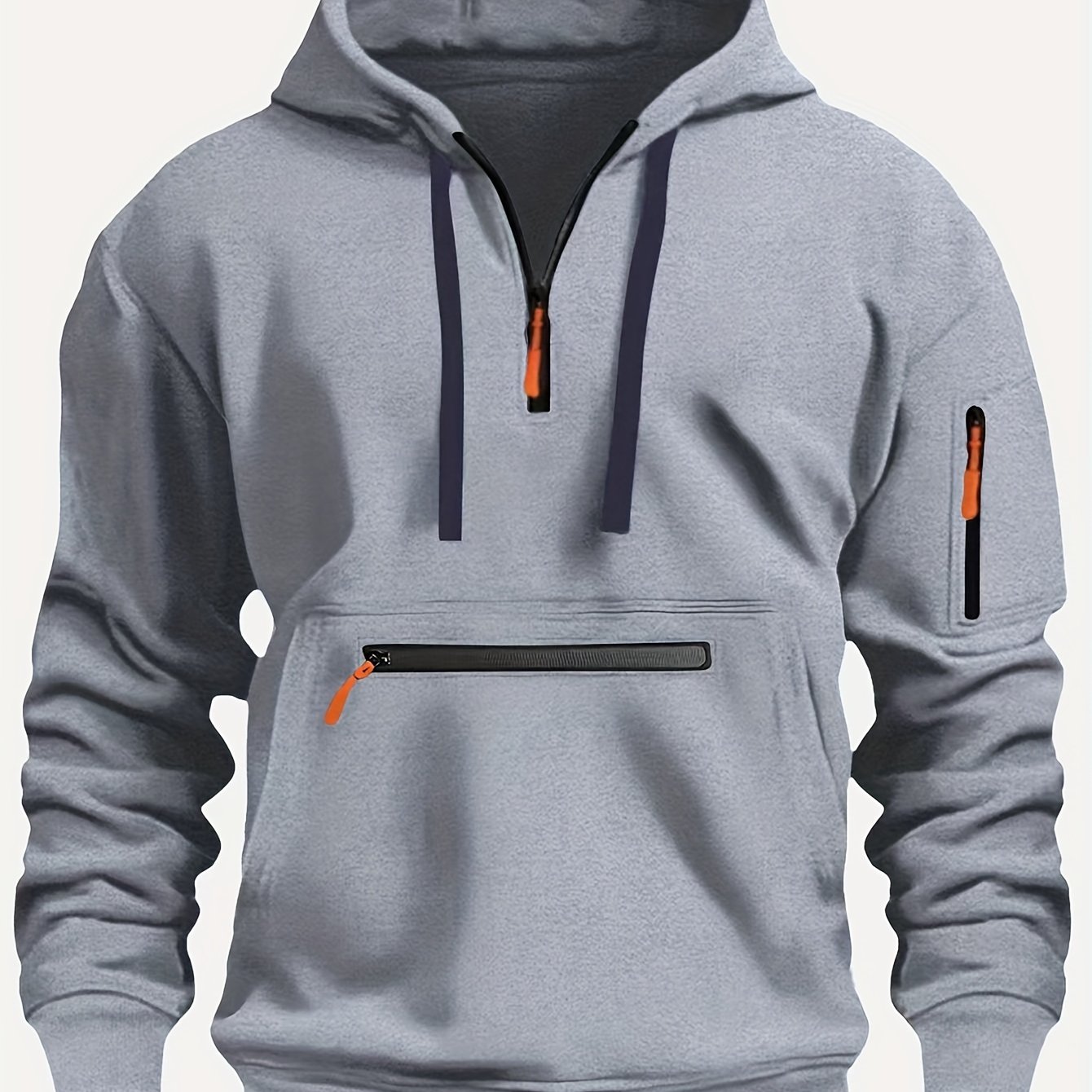 TEMU Hooded Half Zip Long Sleeve Sweatshirt With Zippered For Men, Casual Hoodie For And Fall