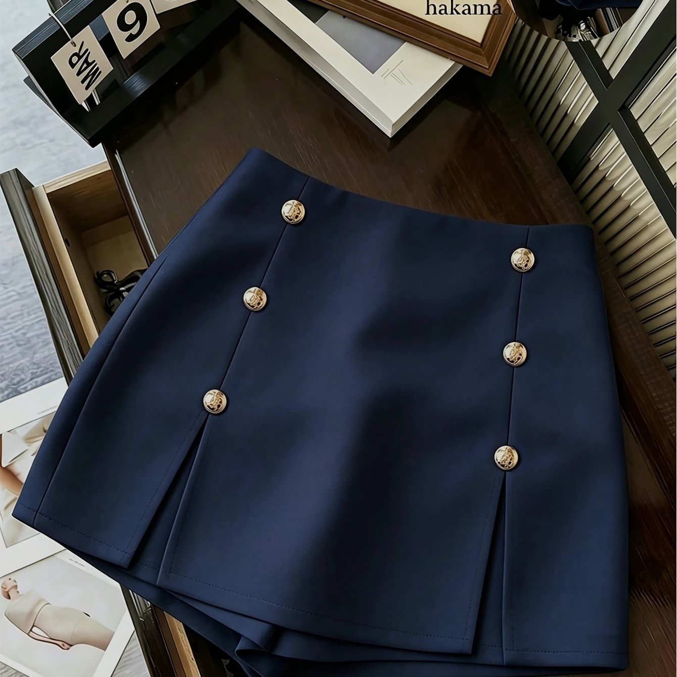 TEMU Women' Color Metal Button Design Slit Hem Short Skirt
