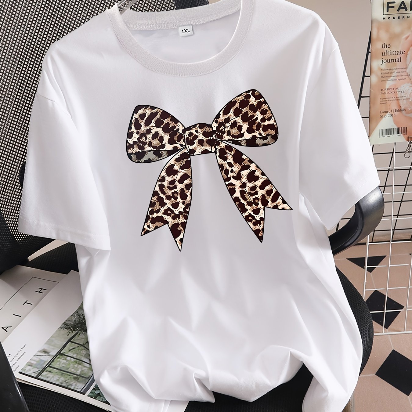 TEMU Plus Size - Plus Size - Fashionable Printed Casual Top For Women, Featuring A Round-neck Oversized Short-sleeve T-shirt