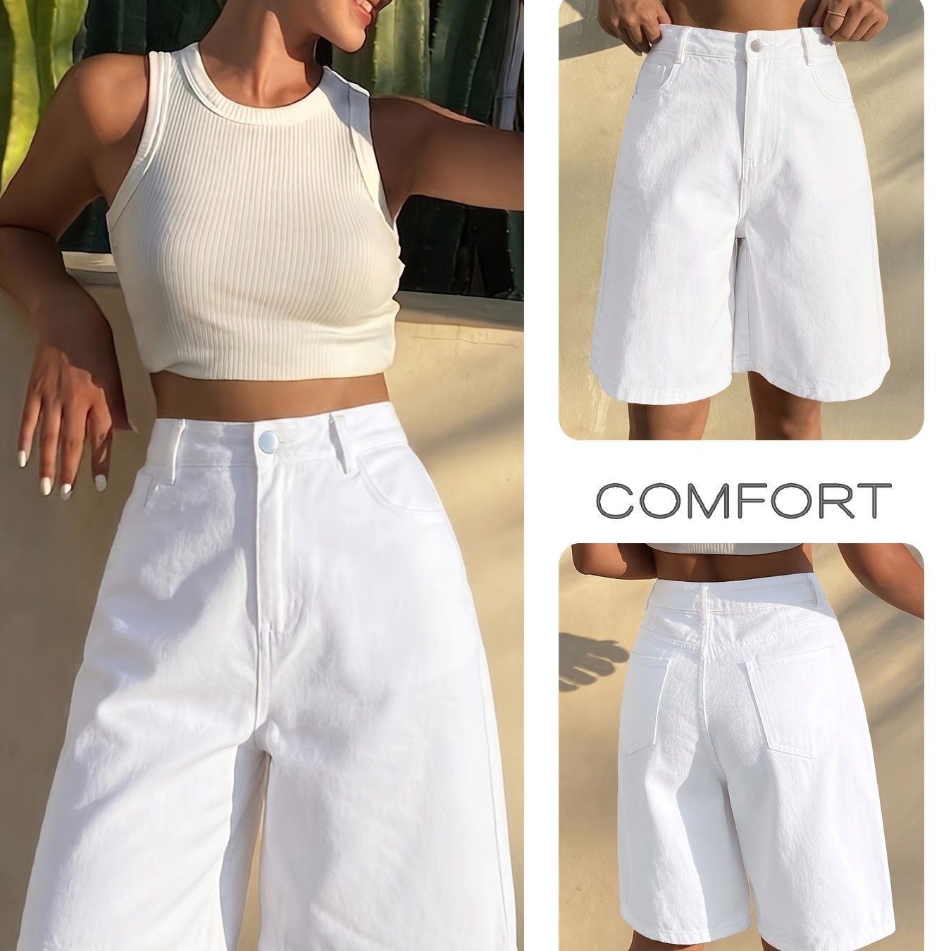 Image of Women's 2026 New Solid Color Stretch Denim Shorts, Fashionable Slim-fit White Shorts, Elegant And Feminine Style, High-waisted And Comfortable, Perfect For Dates And .