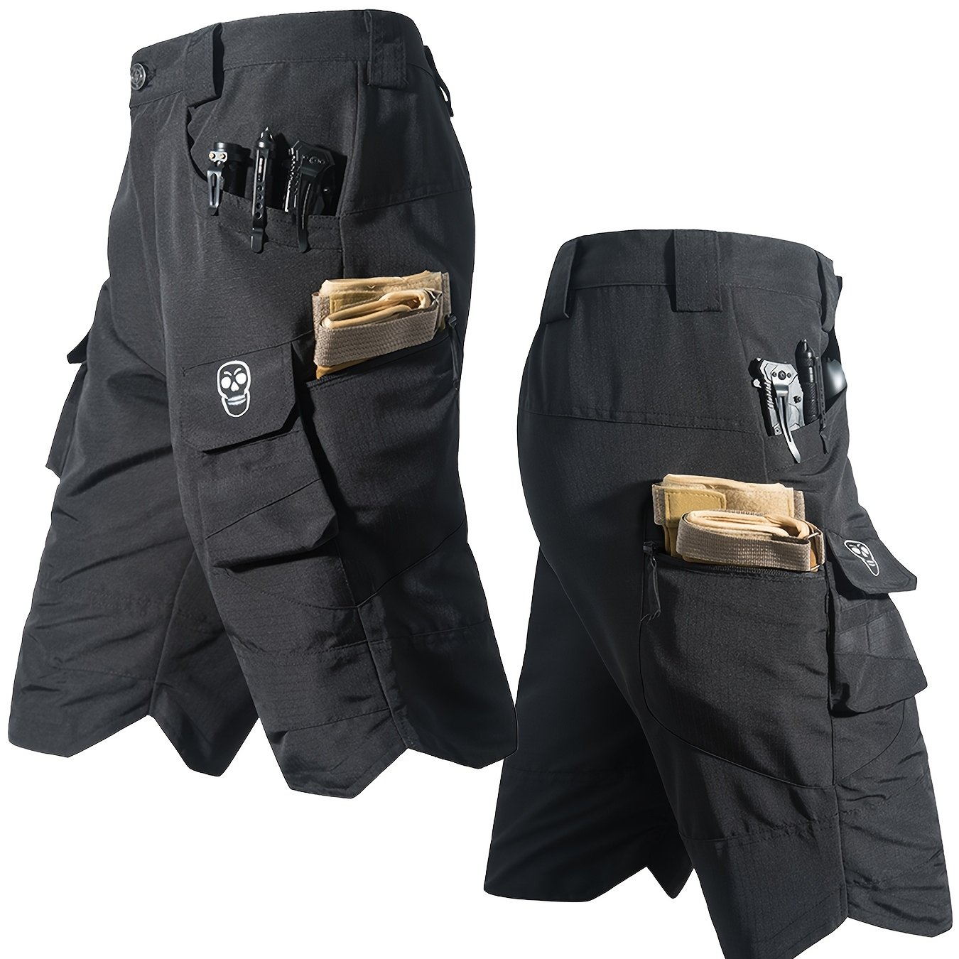 Image of Men's Outdoor Casual Tactical Pants, Summer Multi-pocket Wear-resistant Breathable Shorts For Training, Hiking, And Sports, Capri Pants